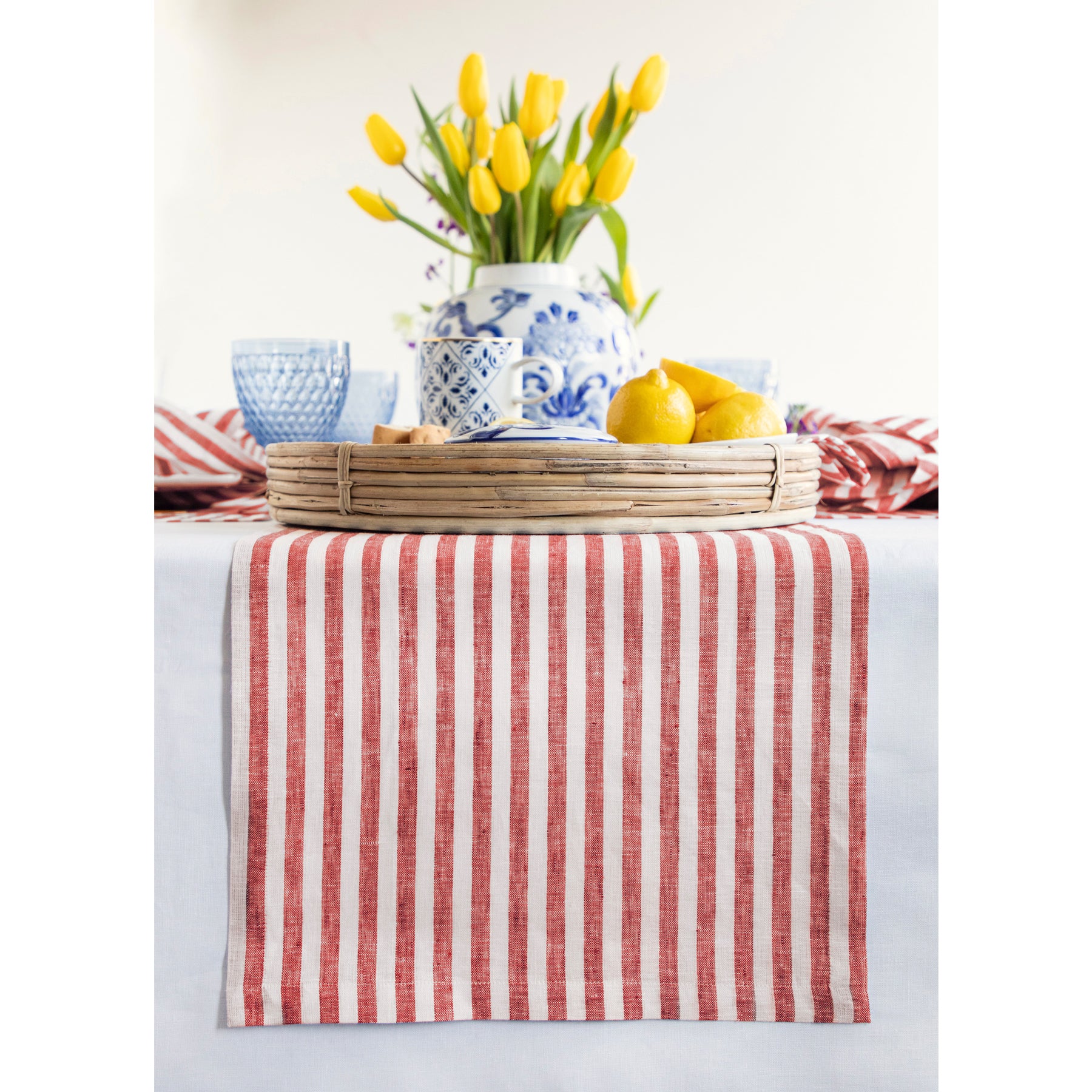 Amalfi Stripe Table Runner - Elegant Cotton Table Decor for Dining Room, Kitchen & Wedding - Perfect for Holiday Dinner Parties & Home Decor