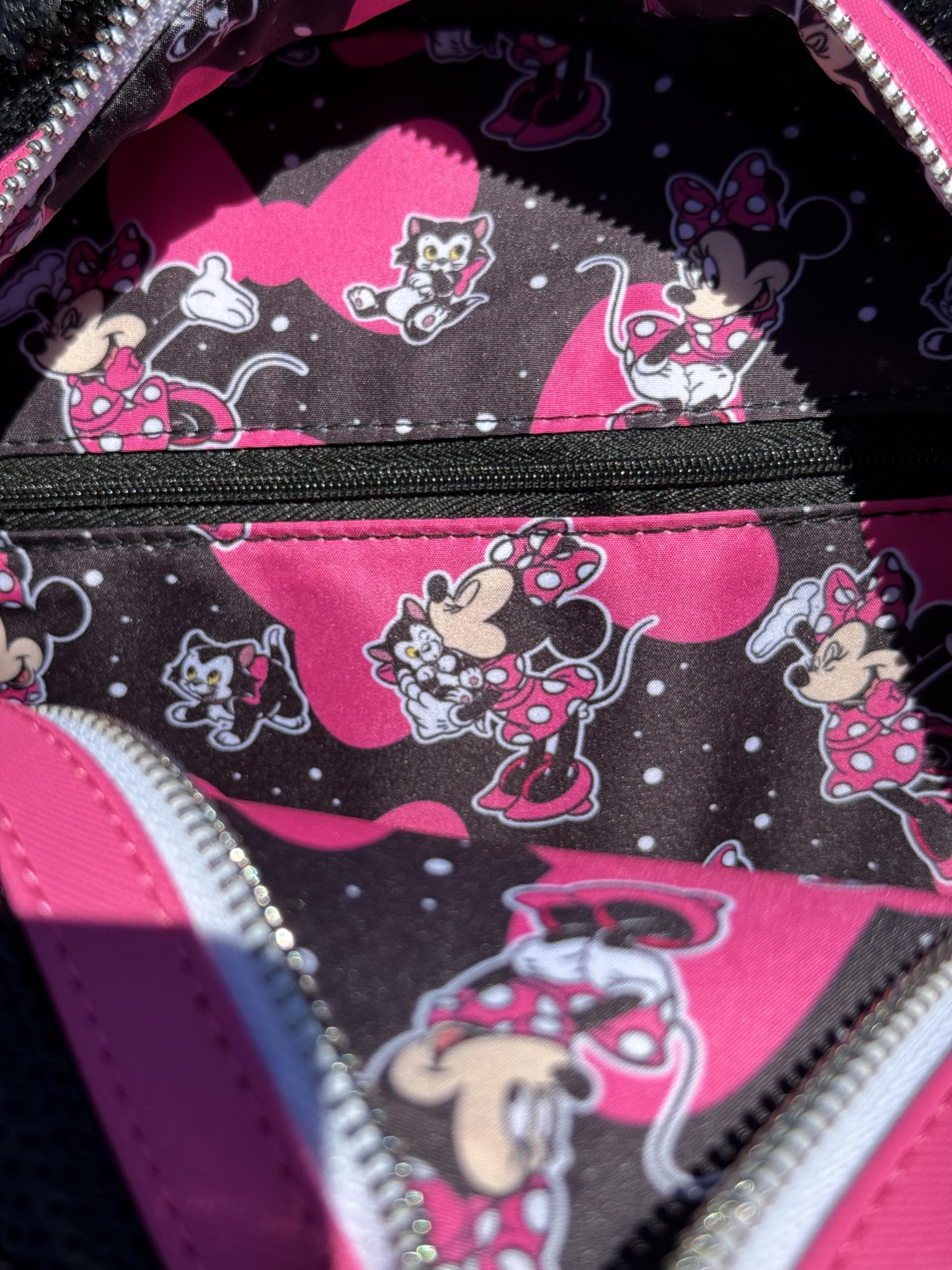 Loungefly Minnie Mouse Sequin Mini Backpack - Black Faux Leather Polka Dot Cosplay Purse (8.5x11x4.5 inches) | Perfect for Disney Theme Parks, Cosplay Events & Everyday Use