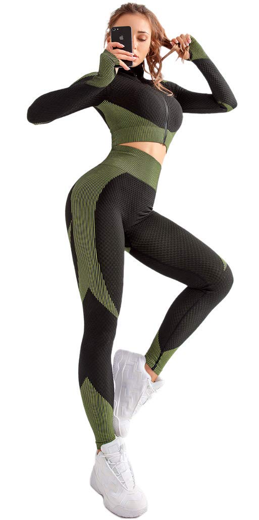 Angcoco Women's Workout Outfits - High Performance Compression Long Sleeve Top & Leggings Set for Yoga, Running & Gym | Moisture Wicking & Breathable Activewear