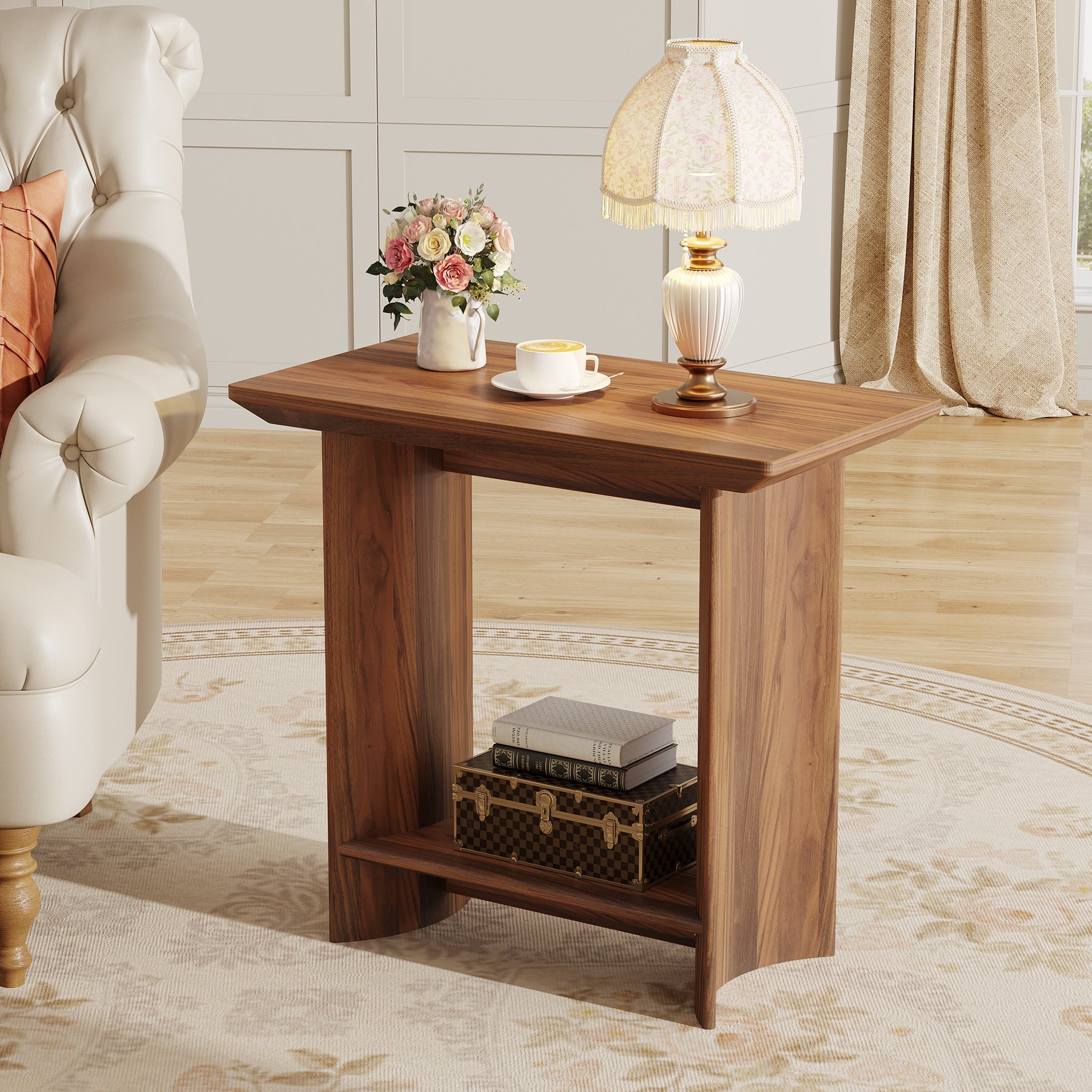 2 Tier End Table with Storage - Wooden Sofa Side Table for Living Room, Bedroom, or Office - Perfect for Holding Books, Lamps, and Decor