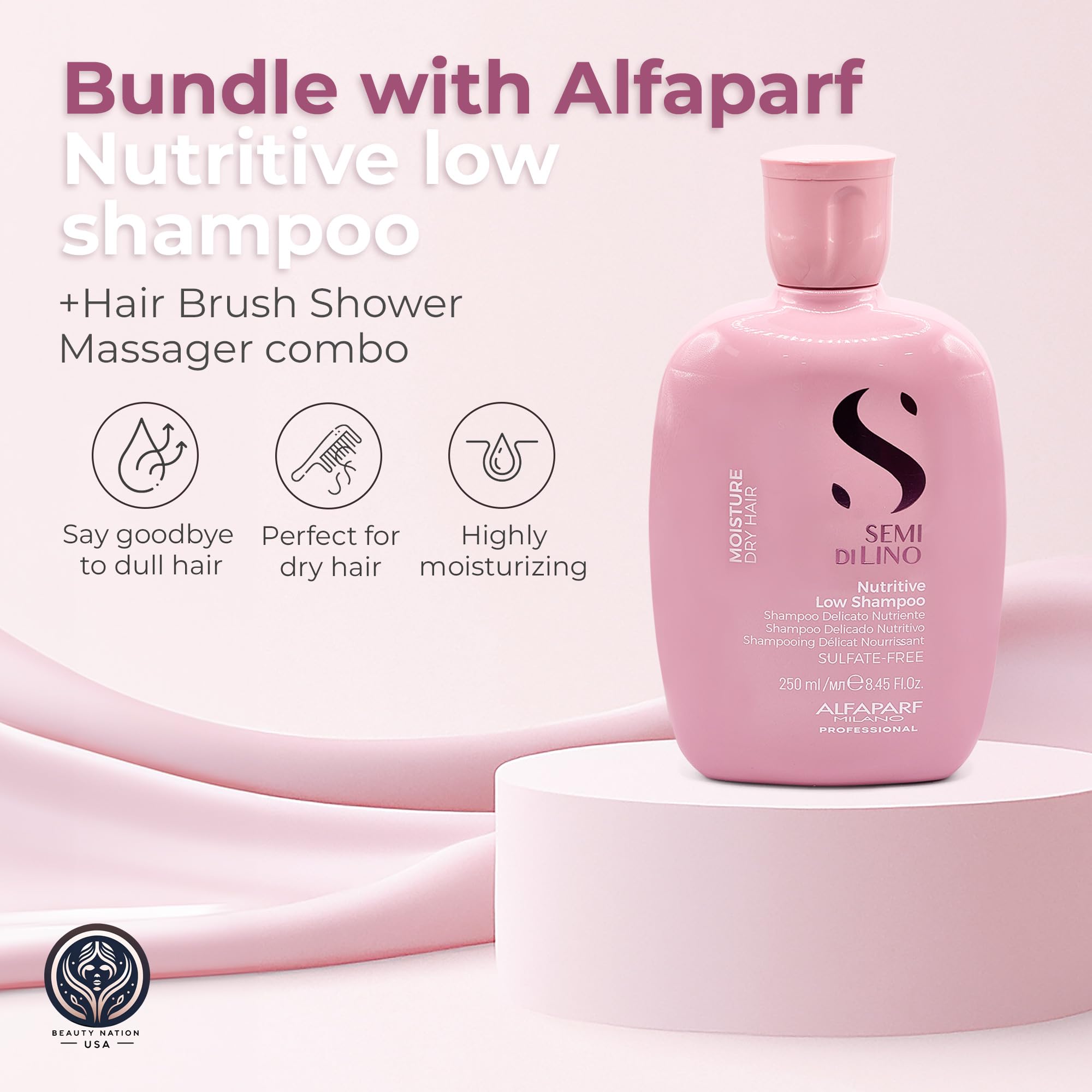 Alfaparf Moisturizing Nutritive Shampoo & Conditioner Set with Hair Brush Massager - Sulfate-Free Hydrating Shampoo for Dry, Damaged Hair - 250ml Bundle for Salon-Quality Hair Care at Home