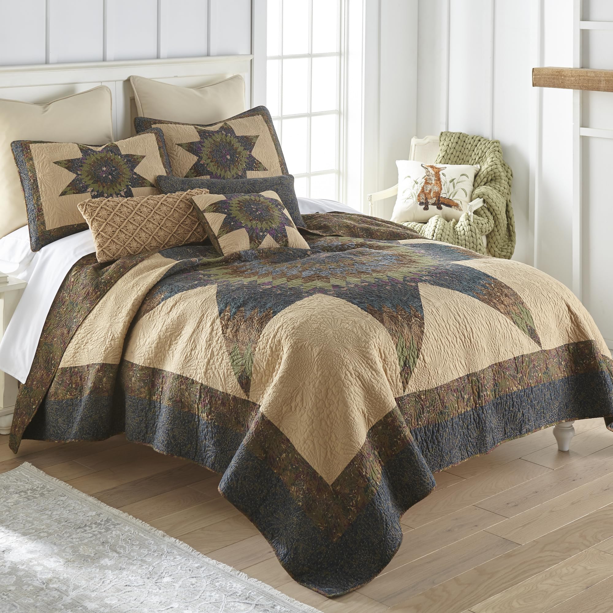 Donna Sharp Twin Bedding Set - 2 Piece Forest Star Cotton Lodge Quilt Set with Twin Quilt & Standard Pillow Sham - Machine Washable - Cozy Cabin & Farmhouse Bedroom Decor