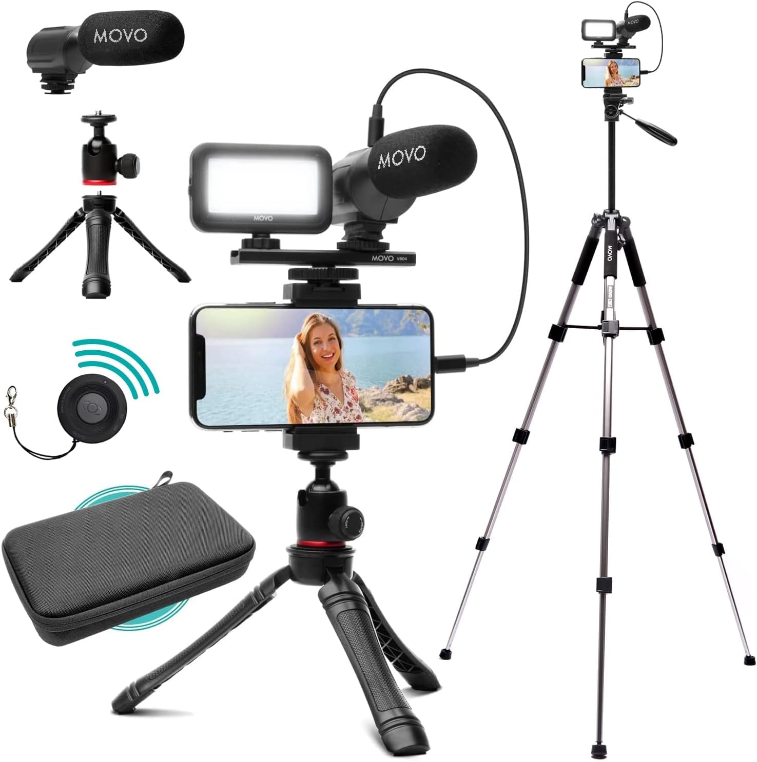 Movo iVlogger Vlogging Kit for iPhone with Full Size Tripod - YouTube Starter Kit with LED Light & Shotgun Mic - Perfect for Content Creators, Travel Vlogging & Live Streaming