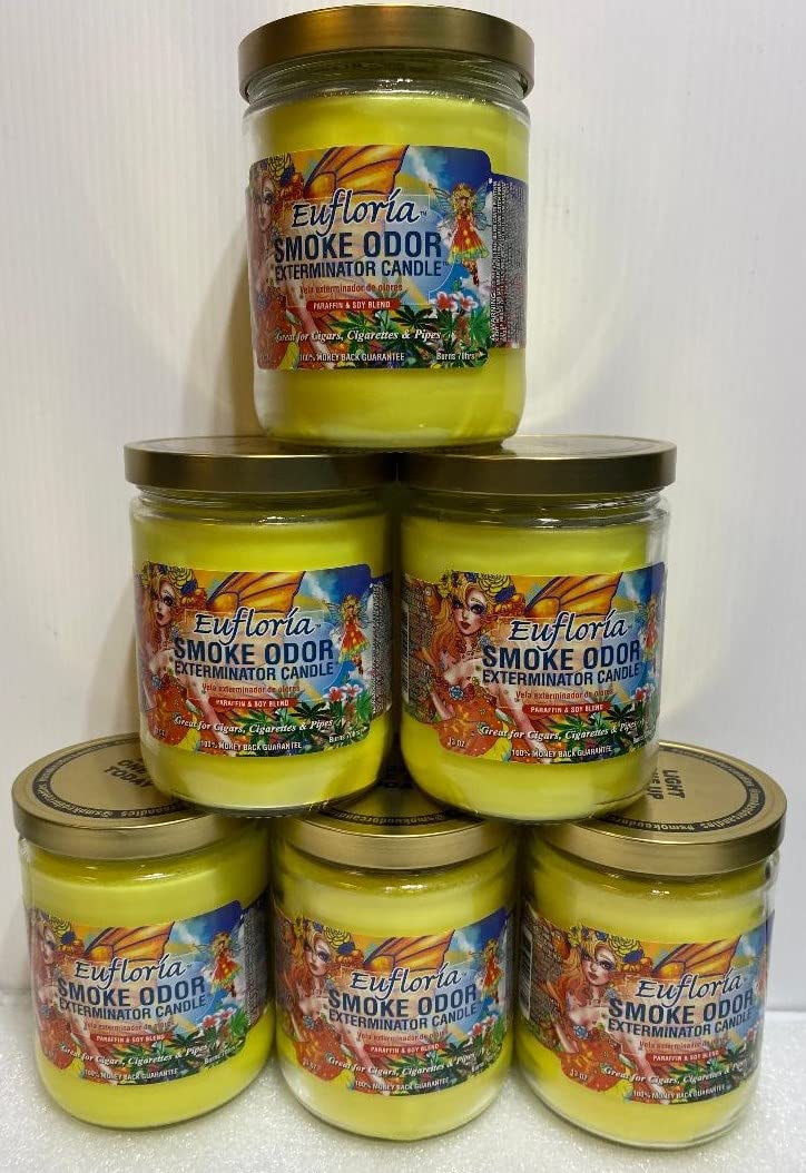 Eufloria Smoke Odor Eliminator Candle - 13 oz Jar (Set of 6) | Natural Air Freshener for Home, Car & Office | Removes Cigarette, Cooking & Pet Odors