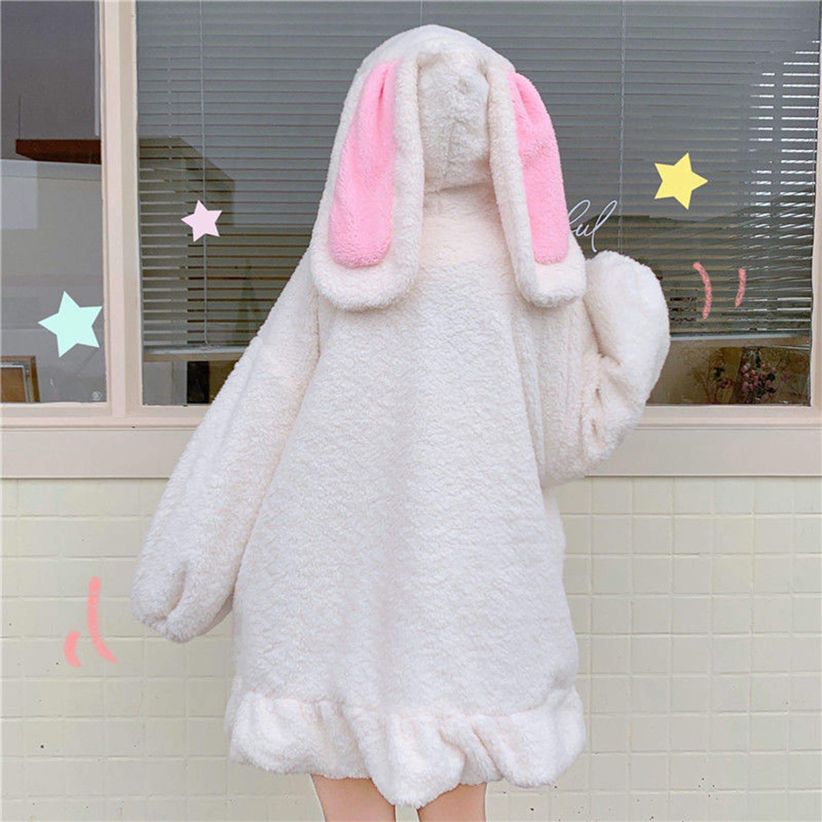 Cute Bunny Ear Long Sleeve Fuzzy Fluffy Rabbit Sweatshirt Hoodie for Women | Cozy Winter Pullover | Perfect for Halloween Costumes, Christmas Gifts & Casual Outfits