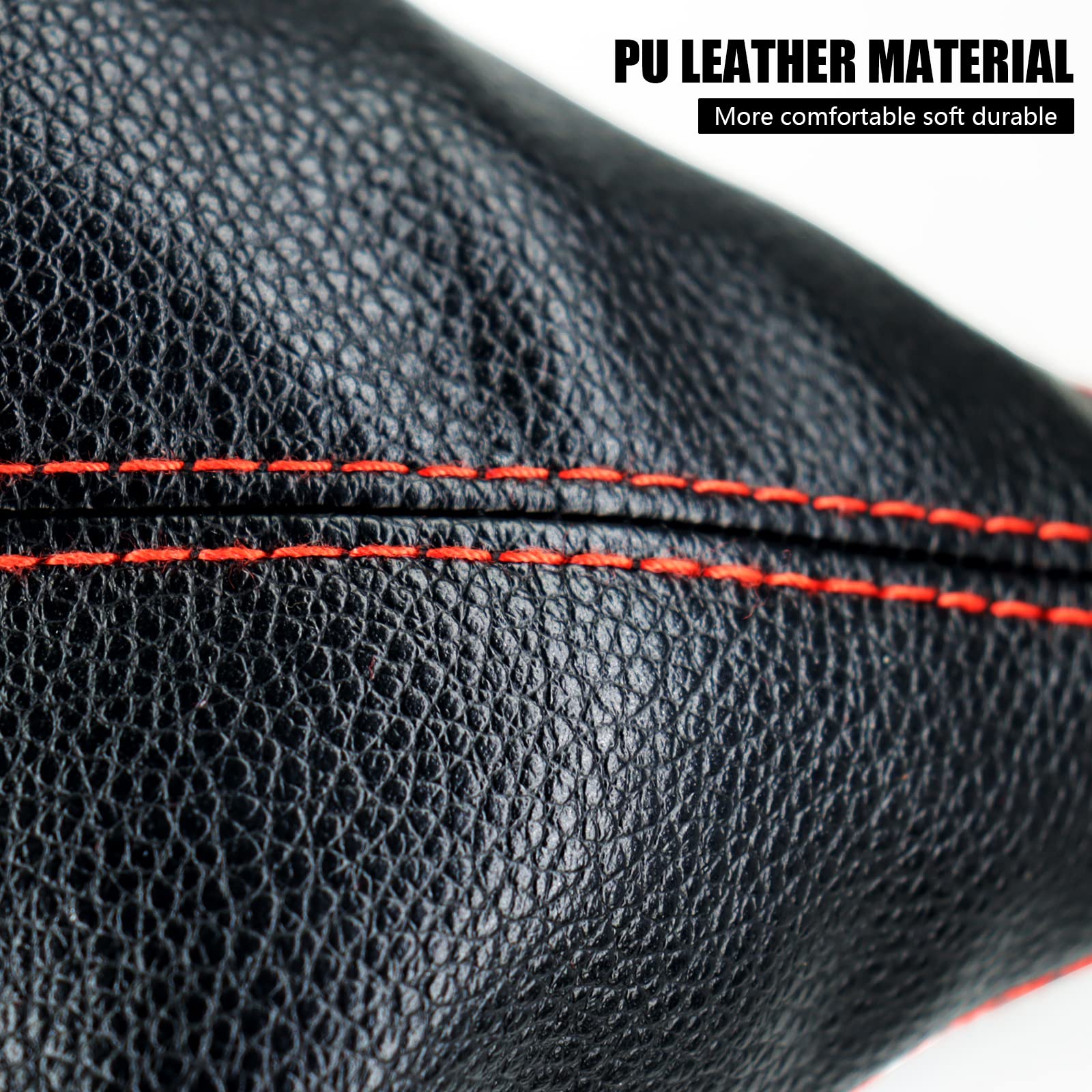 Universal Car Shift Knob Dust Cover - Black PU Leather Manual/Automatic Shifter Boot Protector with Red Stitching | Fits Most Vehicles | Perfect for Daily Driving & Car Interior Protection