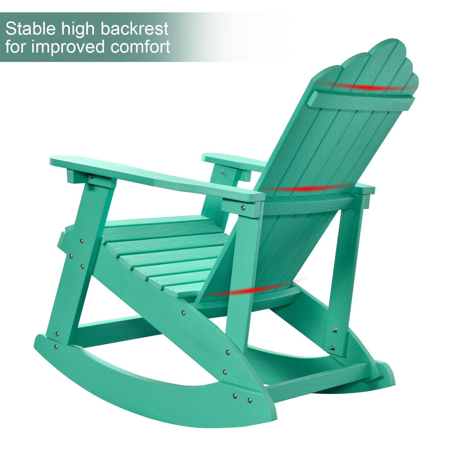Classic Weather-Resistant Adirondack Rocking Chair for Patio, Deck, Garden & Backyard - Durable Outdoor Furniture with Real Wood Look - Perfect for Relaxing on Porch, Poolside or Lawn (Green, 1 Chair)