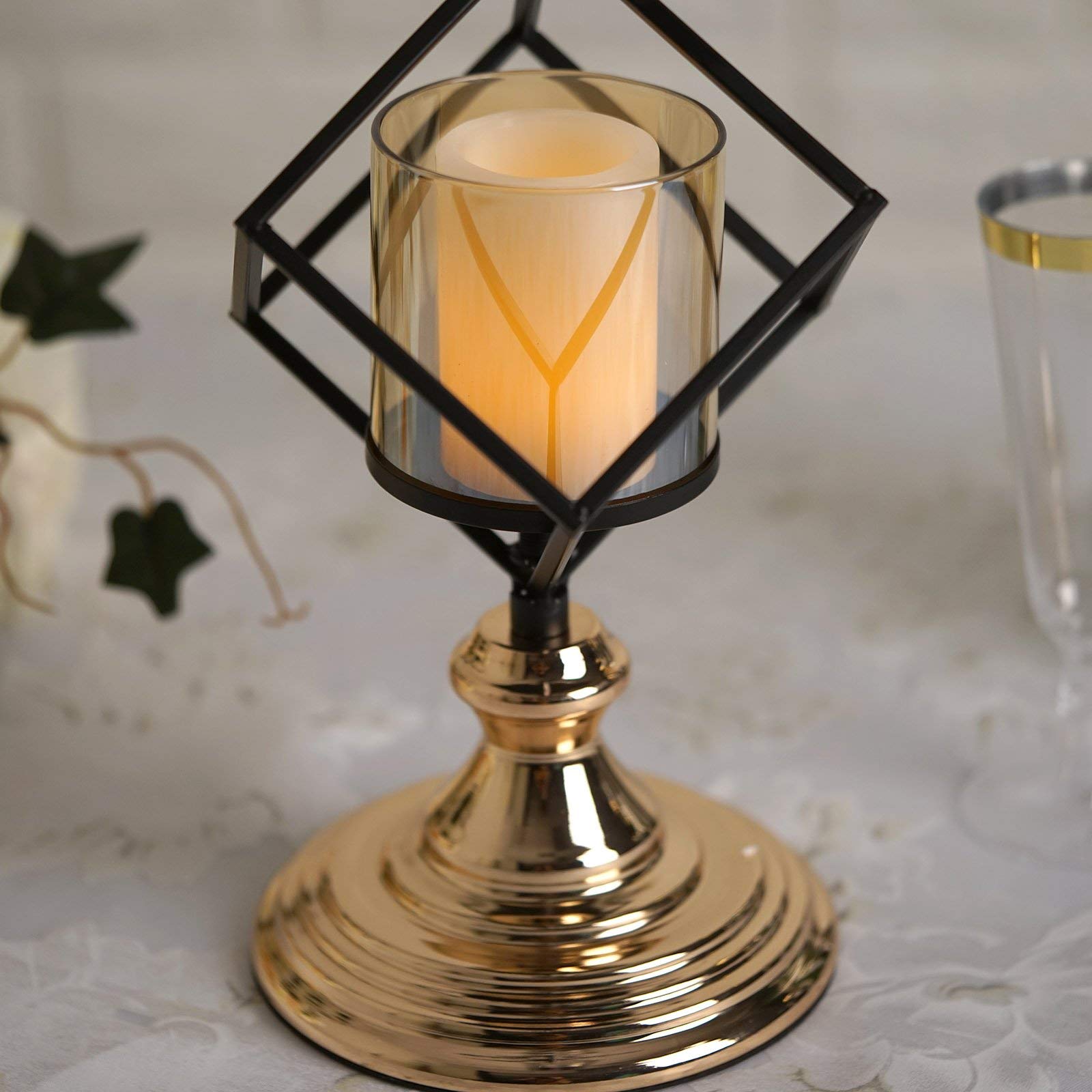 28-Inch Black Gold Geometric Cube Glass Tealight Candle Holders - Modern Home Decor for Wedding, Party, and Centerpiece Displays - Perfect for Romantic Dinners, Holiday Decor, and Tabletop Arrangements