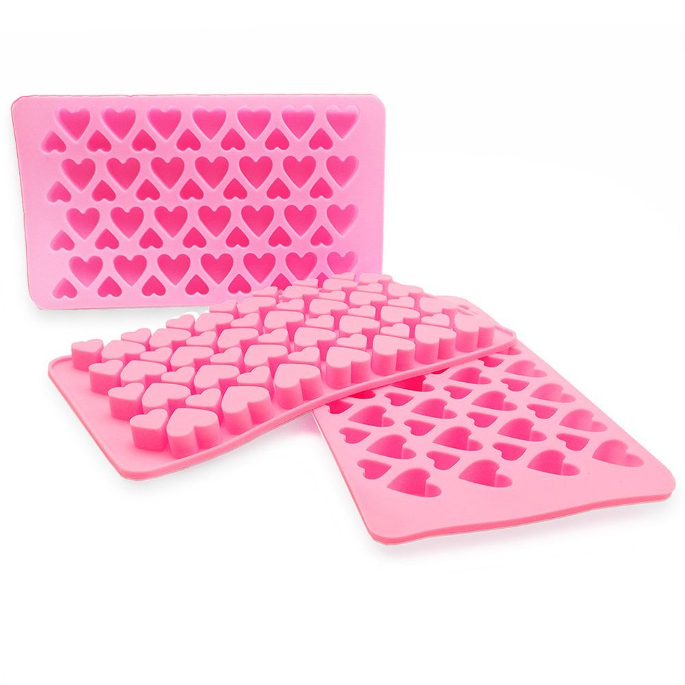 3 Pcs Pink Silicone Heart Ice Cube Trays - Candy, Gumdrop & Chocolate Molds for Valentine's Day, Parties & DIY Desserts | Mini Heart Shaped Ice Maker for Cocktails & Drinks
