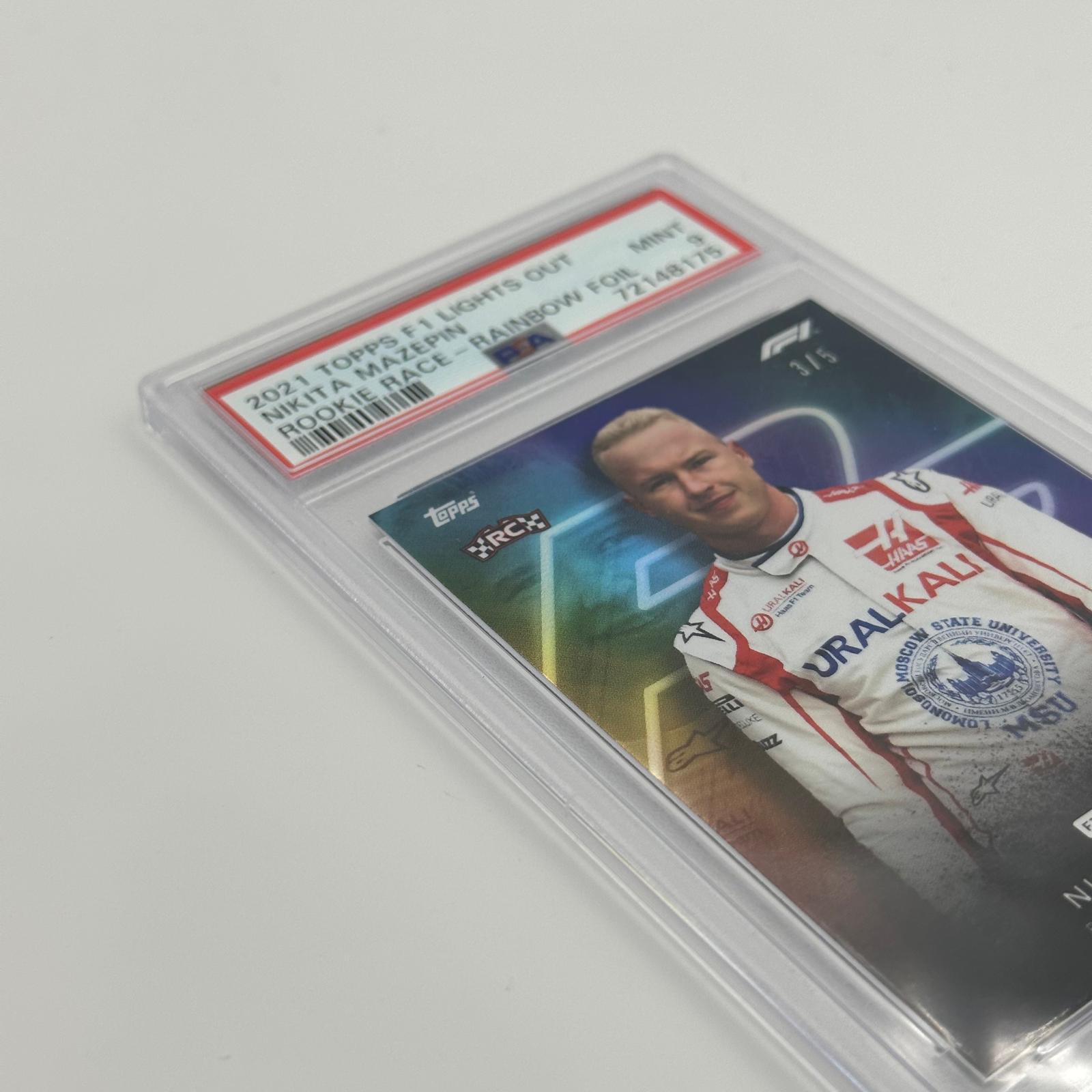 PSA 9 Graded Nikita Mazepin Rookie Race Rainbow Foil Trading Card - Perfect for Collectors and Sports Memorabilia Enthusiasts