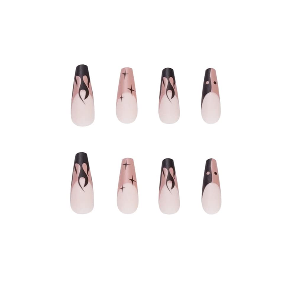 24Pcs Long Coffin Press on Nails - Flame Design Glossy False Nails for Women & Girls | Full Cover Fake Nails with Ballerina Shape | Perfect for Parties, Weddings & Special Occasions