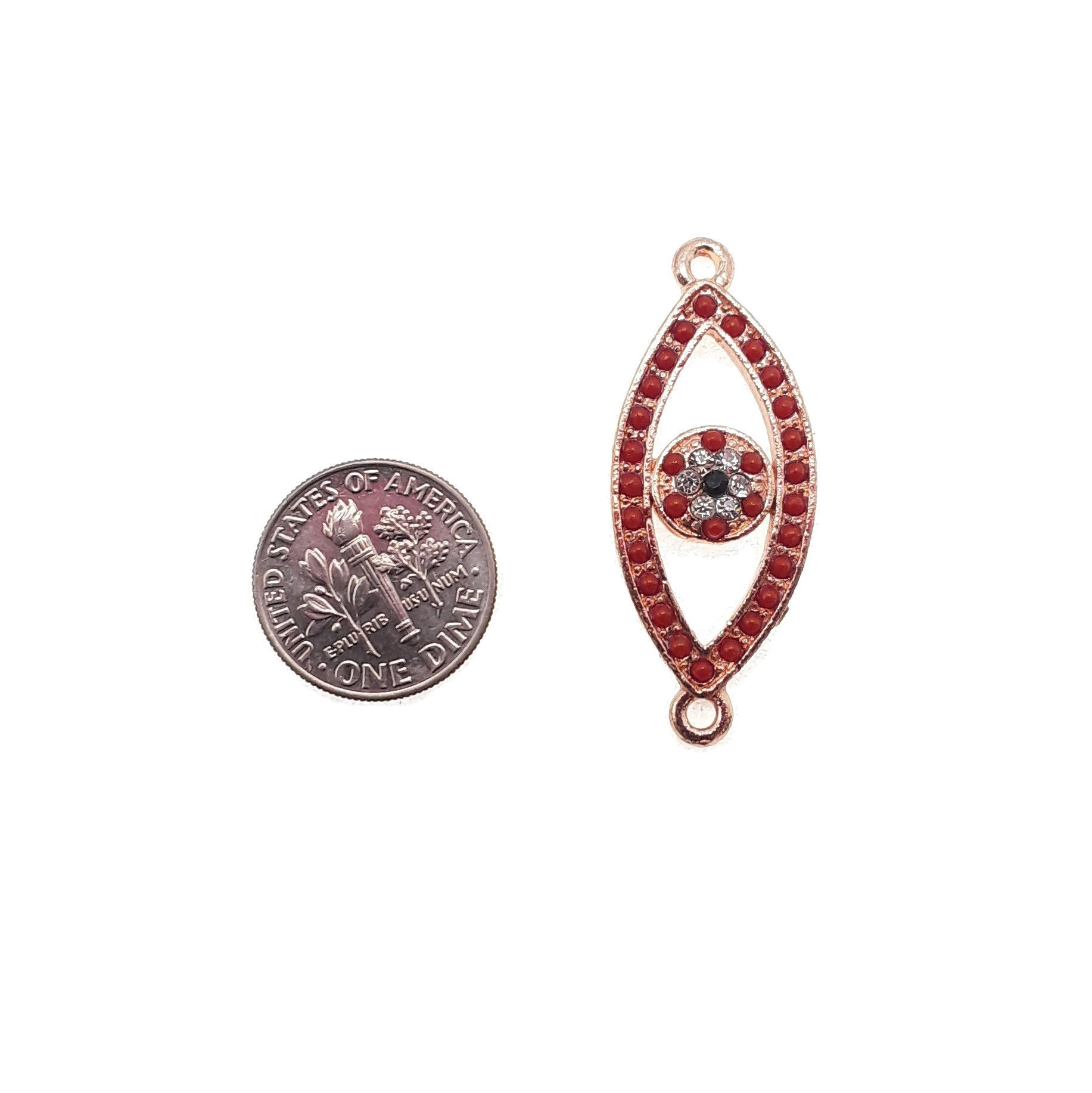 Evil Eye Charm Pendant Necklace - Rose Gold Plated Copper with Micro Pave Red/Green Zircon (15x30mm) - Protection Jewelry for Women, Gift for Her, Birthday, Anniversary, Travel & Everyday Wear