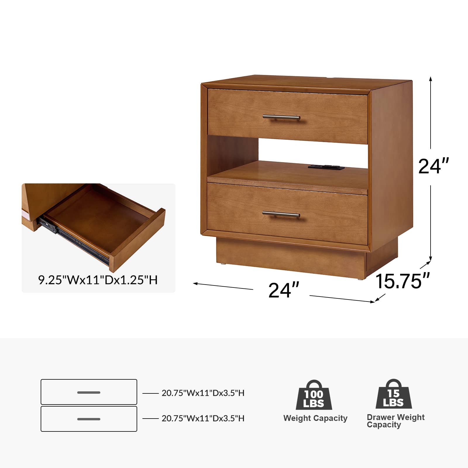 Yoel Hidden Drawer Nightstand with Built-in USB Outlets & Power Strip - Modern Bedside Table with Secret Storage for Bedroom, Living Room, or Office