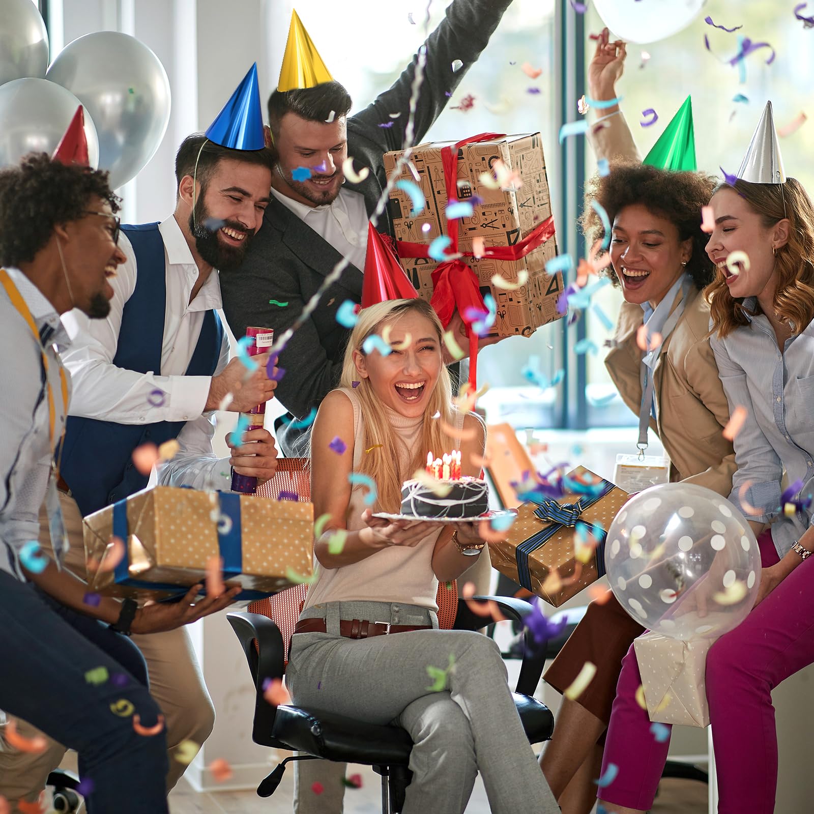 Sumind Colorful Metallic Foil Birthday Party Hats for Adults - Fun Cone Headwear for Birthday Celebrations, Halloween Costumes & New Year Parties