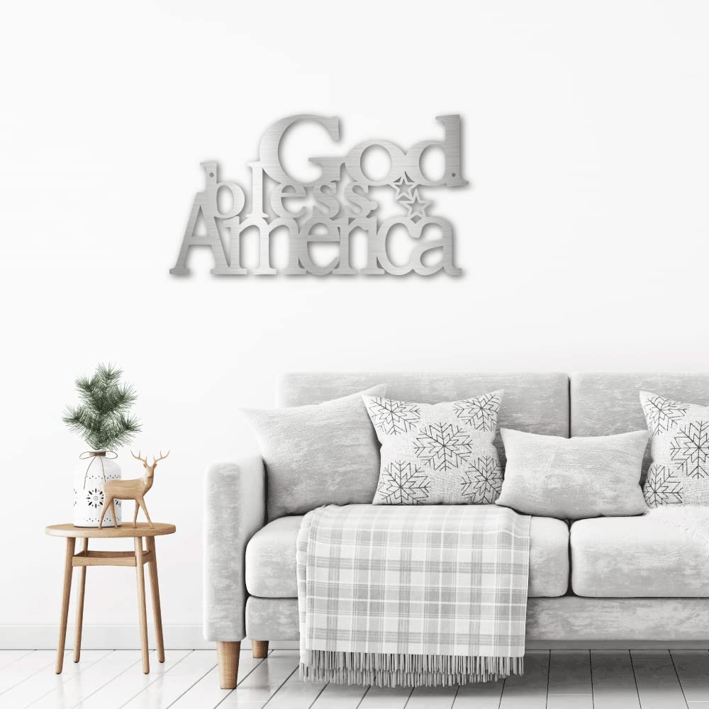 God Bless America Steel Wall Sign - Indoor/Outdoor Metal Art in Gold Finish - 18 Inch Patriotic Home Decor for Living Room, Porch & Garden
