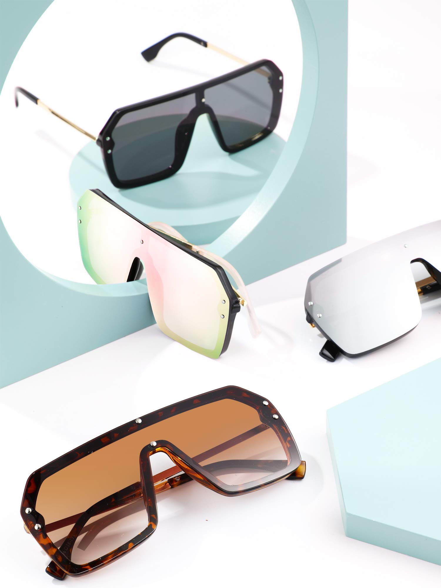 Weewooday 4 Pairs Siamese Sunglasses - Mirror Flat Top Oversized Classic Rimless UV Protection Sunglasses for Women & Men (Gold/Black Frame) - Perfect for Beach, Driving & Outdoor Fashion