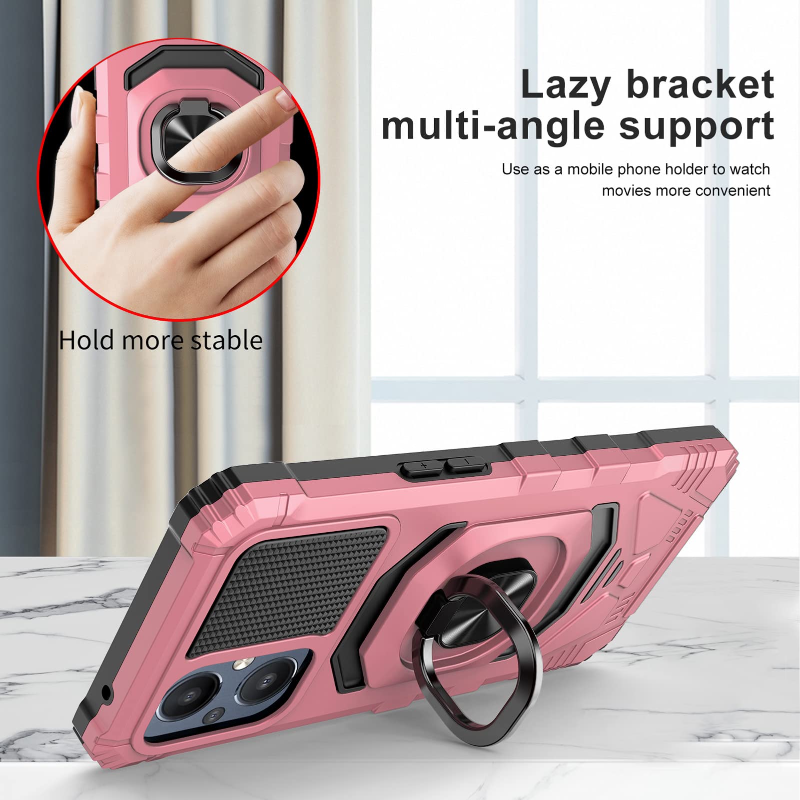 Ailiber OnePlus Nord N20 5G Case with Screen Protector & Magnetic Ring Kickstand - Heavy Duty Shockproof Protective Phone Cover for OnePlus Nord N20 5G (Rose Gold) - Perfect for Car Mounting, Outdoor Activities & Daily Use