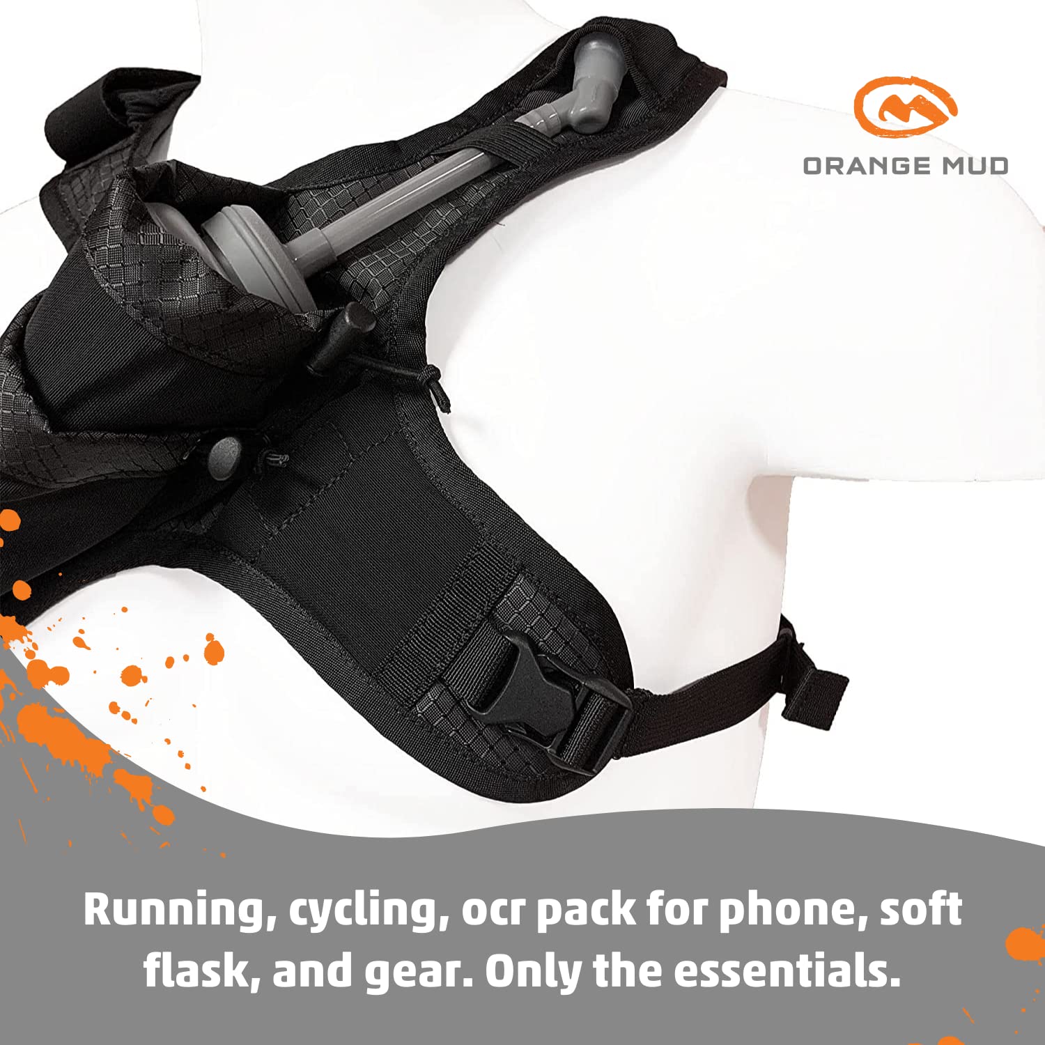 Orange Mud Phone Flask Vest 2.0 - Hydration Running Pack with Phone Pocket, Black - Perfect for Trail Running, Hiking & Outdoor Adventures