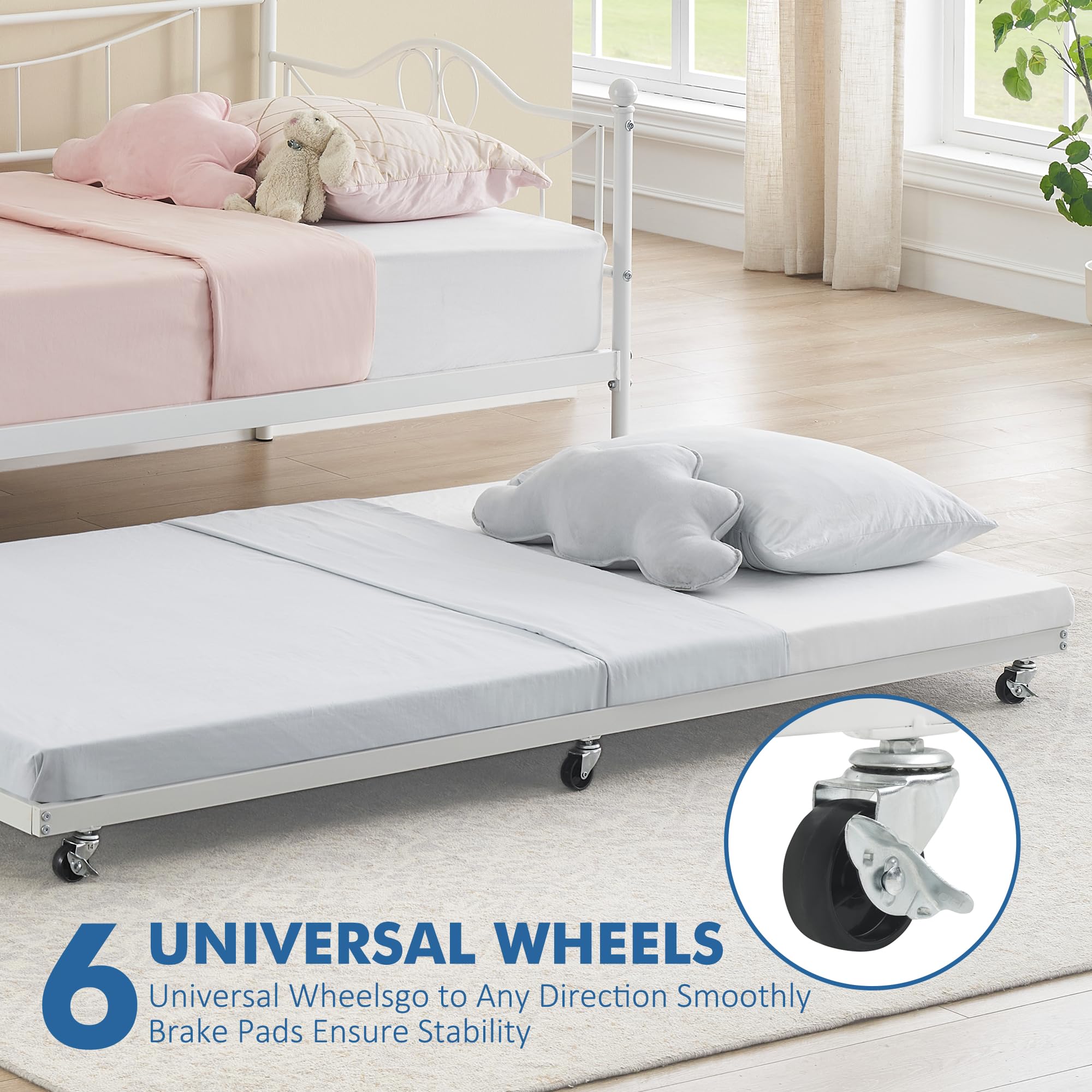 Twin Size Daybed with Trundle - Pull Out Twin Daybed Set, Sturdy Metal Frame with Steel Slat Support for Living Room & Bedroom - Easy Assembly in White | Perfect for Guest Rooms, Small Spaces & Multi-Functional Furniture Needs