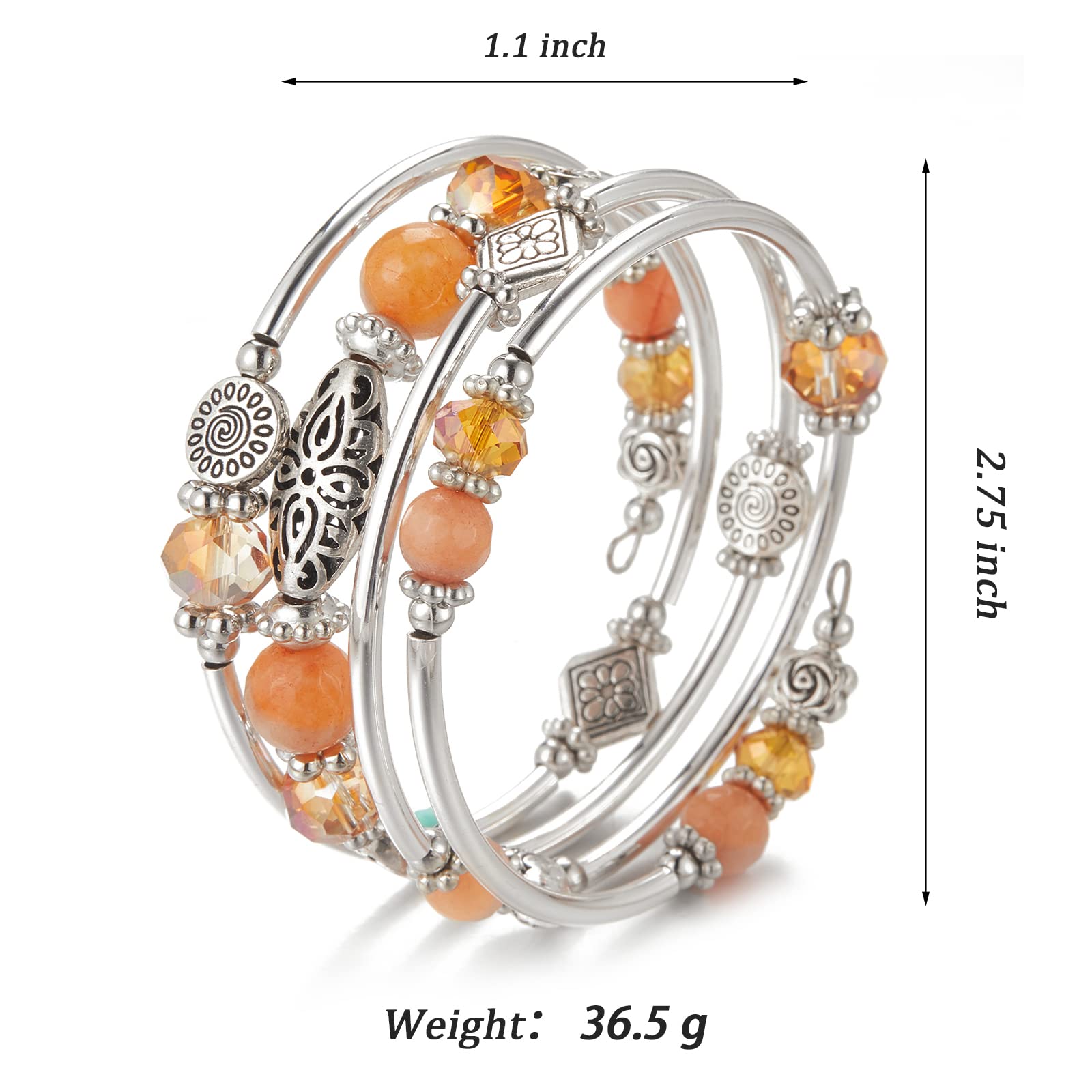 Stackable Boho Beaded Bracelets for Women - Autumn Wrap Silver Jewelry Gift for Her, Perfect for Layering & Casual Wear