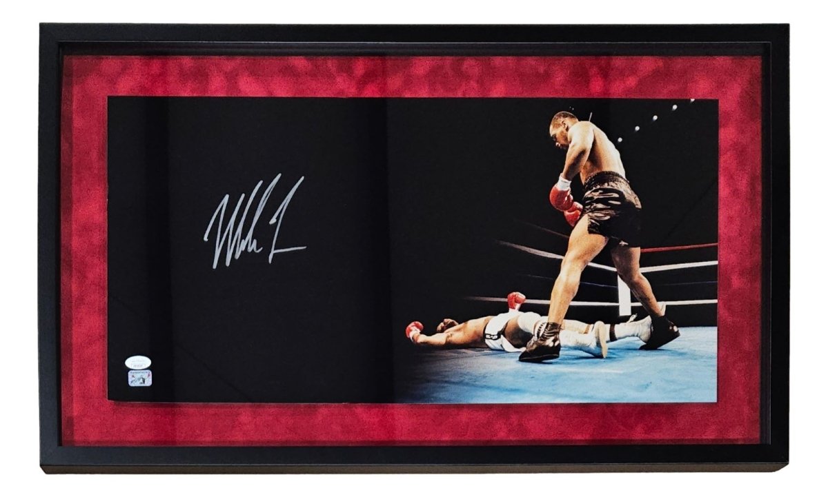 Mike Tyson Autographed Framed Boxing Photo - 12x24 Suede Matte Knockout Panoramic with JSA Certificate - Perfect for Sports Memorabilia Collectors & Man Cave Decor