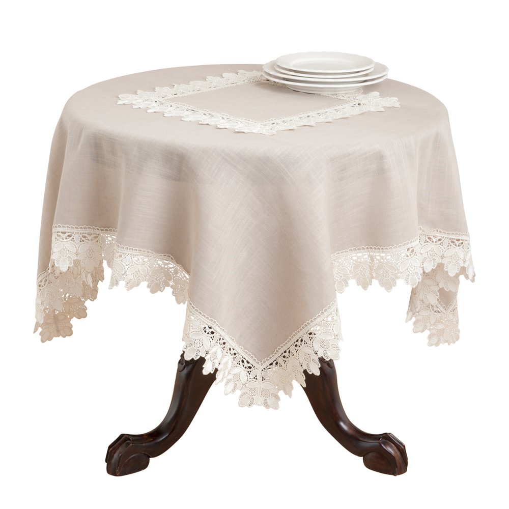 Fennco Styles Venetto Lace Trimmed Elegant Placemats Set of 4 - 12x18 Inch Taupe Table Mats for Dining Room, Kitchen, Holiday Decor & Special Events | Perfect for Thanksgiving, Christmas Dinner & Family Gatherings