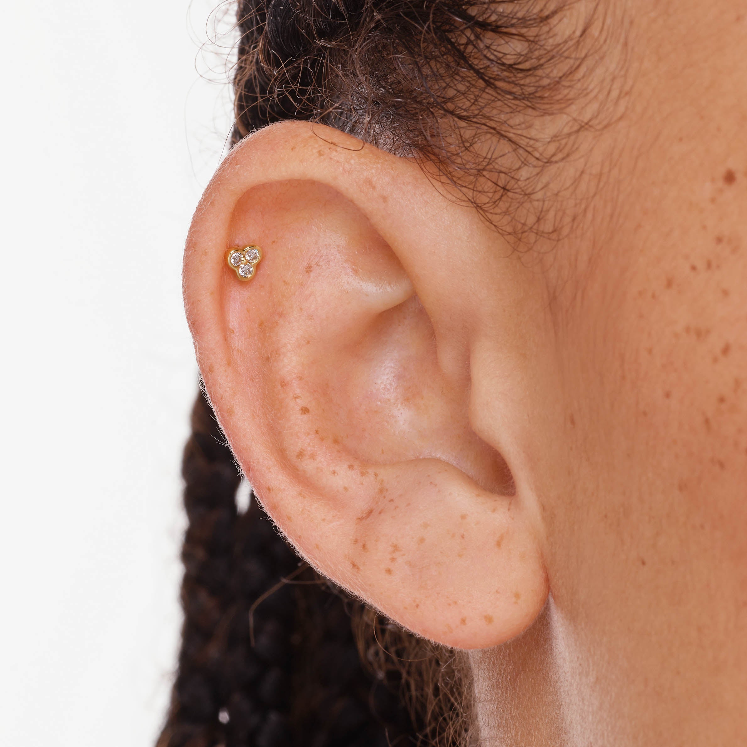 10k Gold Lab-Grown Diamond Bezel Trio Helix Single Stud Earrings | Hypoallergenic & Elegant Jewelry for Everyday Wear, Parties & Special Occasions
