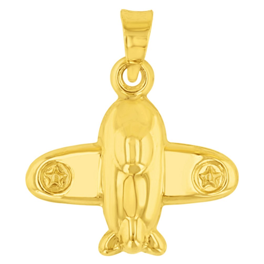 14K Yellow Gold 3D Star Airplane Charm Pendant Necklace for Women - Elegant Aviation Jewelry Gift for Pilots, Travel Lovers & Graduation