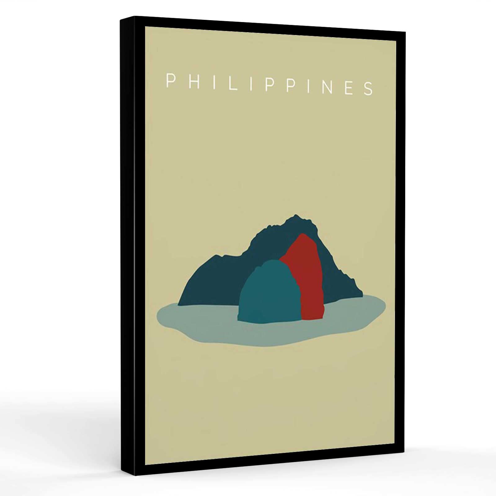 Minimalist Vintage Travel Poster - 12x16 Inch Framed Canvas Wall Art for Home & Office Decor | Philippines Island Theme | Modern Indoor Wall Decor for Living Room, Bedroom or Workspace