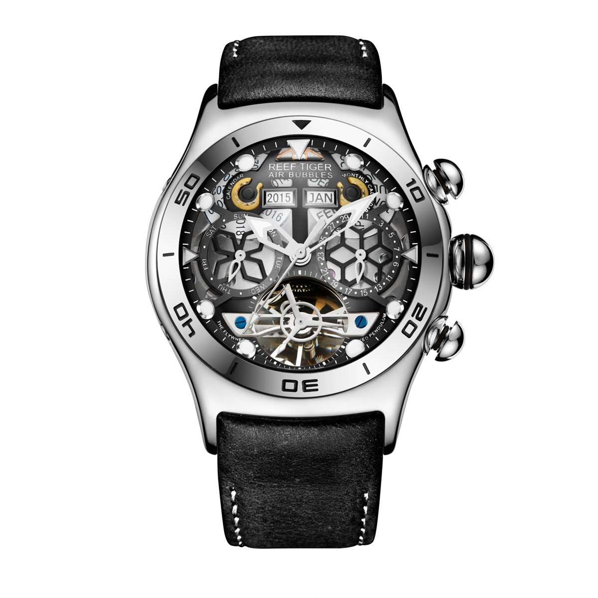 REEF TIGER Men's Black Skeleton Dial Steel Tourbillon Sport Watch RGA703 - Perfect for Outdoor Adventures, Gym Workouts & Business Casual Wear