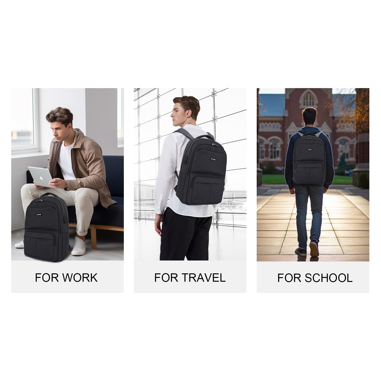 KYME Work Backpack for Men - 17 Inch Large Laptop Backpack with Water Resistant Design, Durable College Book Bag for Travel & Business (Black) - Perfect for Commuting, School & Office Use