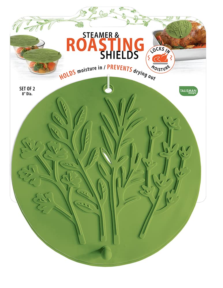 Talisman Designs 8-Inch Steamer & Roasting Shields Set of 2 - Microwave & Oven Safe Food Steaming Lids for Meat, Vegetables & Seafood - Perfect for Healthy Cooking, Meal Prep & Kitchen Use