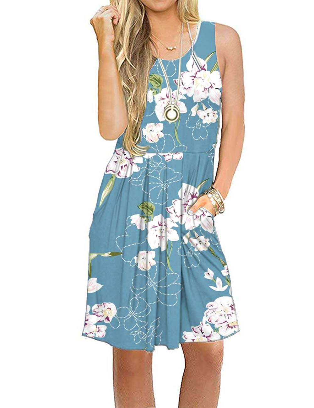 Women's Summer Casual T-Shirt Dress - Beach Cover Up, Plain Pleated Tank Dress for Vacation, Travel & Outdoor Activities