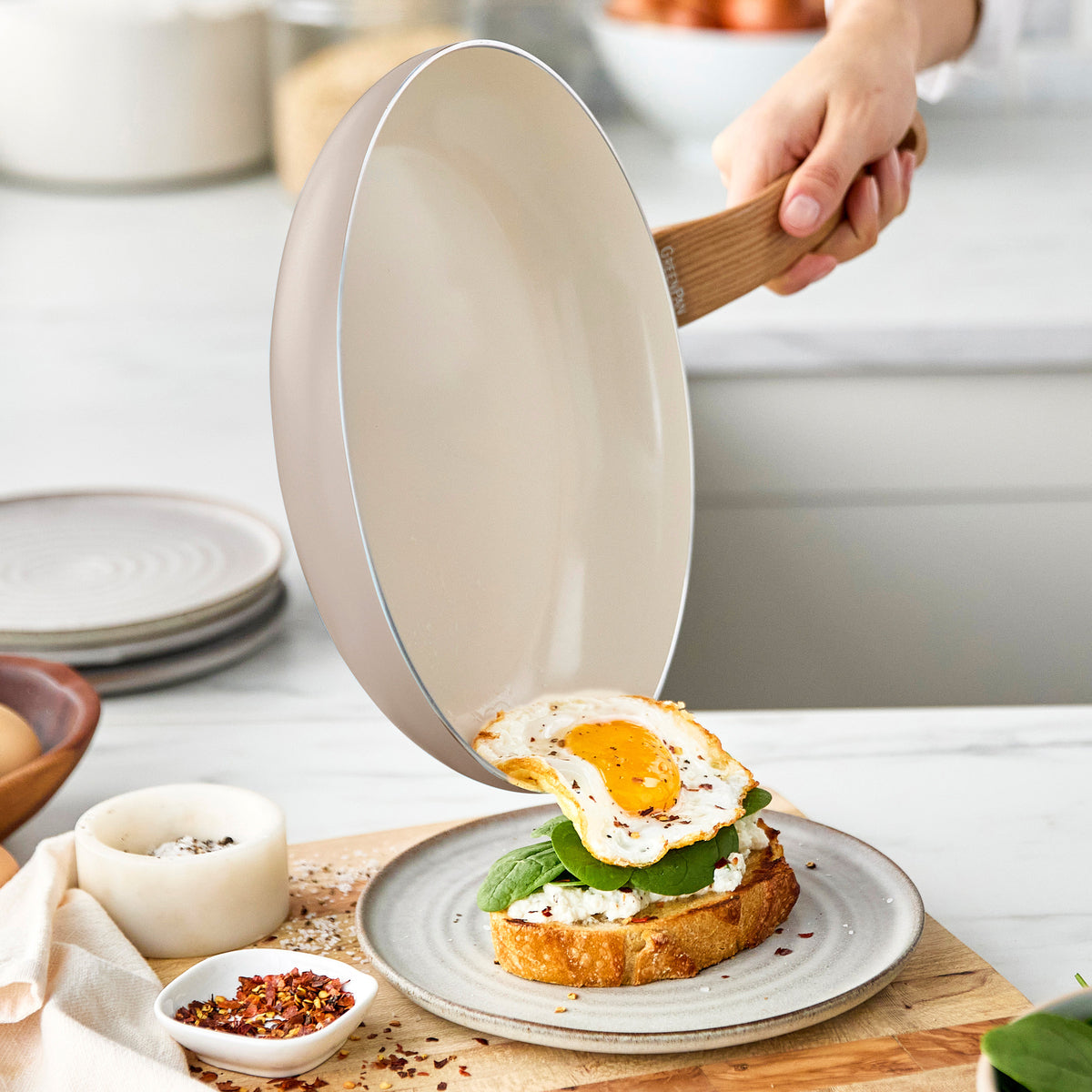 Premium Essence Ceramic Nonstick 10-Piece Cookware Set - Eco-Friendly, PFOA-Free, Dishwasher Safe - Perfect for Sauteing, Frying & Everyday Cooking | Taupe Color