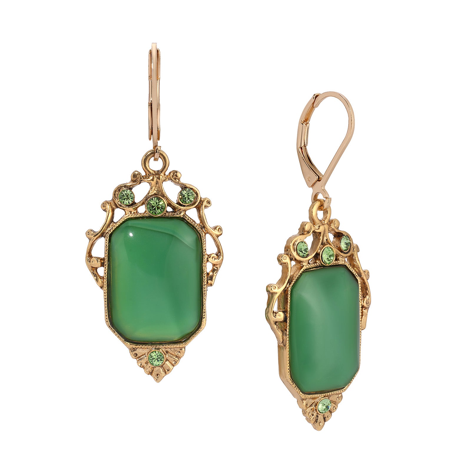 1928 Jewelry Jazzy Filigree Octagon Moonstone & Crystal Drop Earrings for Women - Vintage Style Dangle Earrings for Party, Wedding & Evening Wear