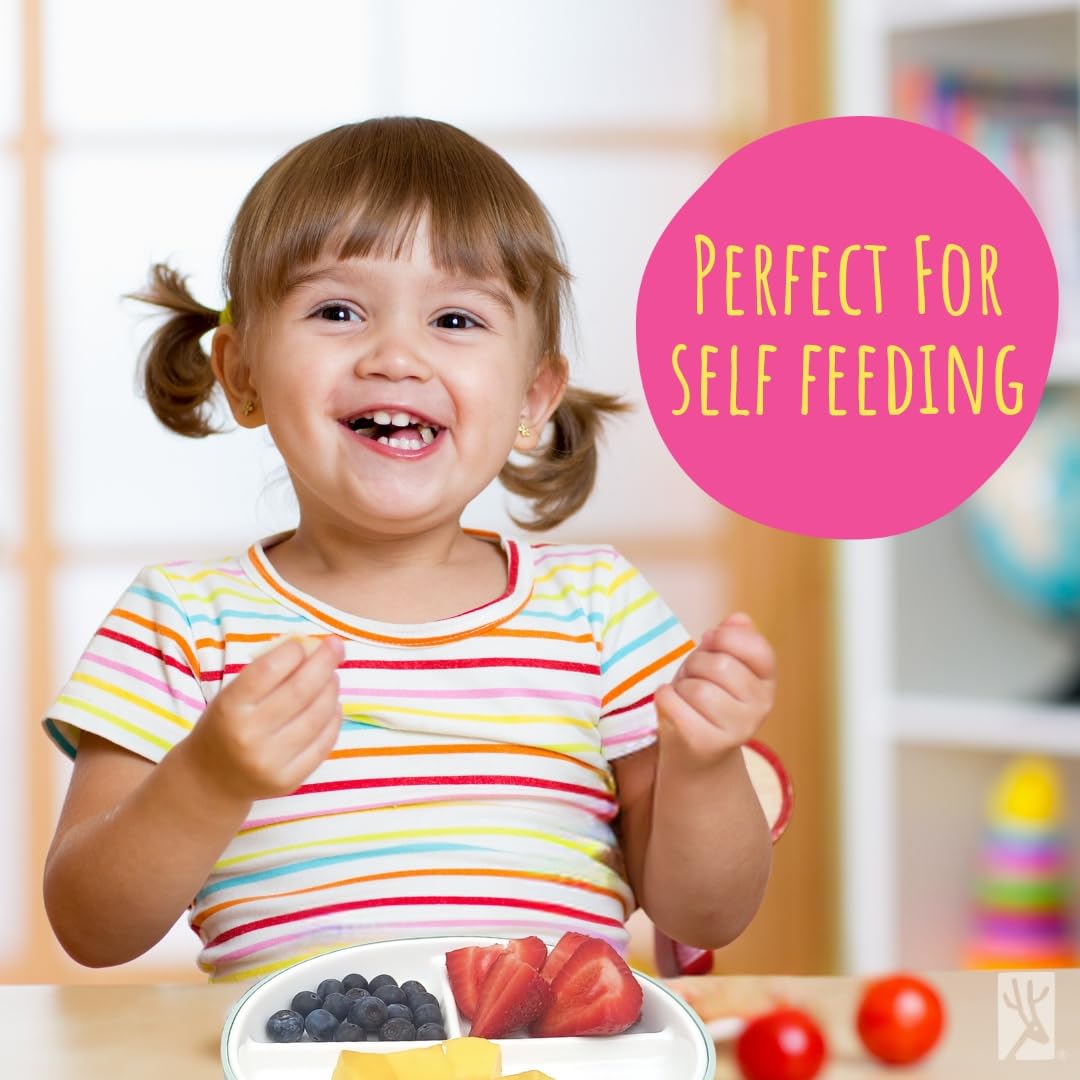Elk and Friends Kids 6.7” Porcelain Divided Plates with Silicone Sleeves | Baby & Toddler Feeding Plates | Microwave & Dishwasher Safe | Non-Slip Snack Bowls | Perfect for Daycare, Home Meals & Travel