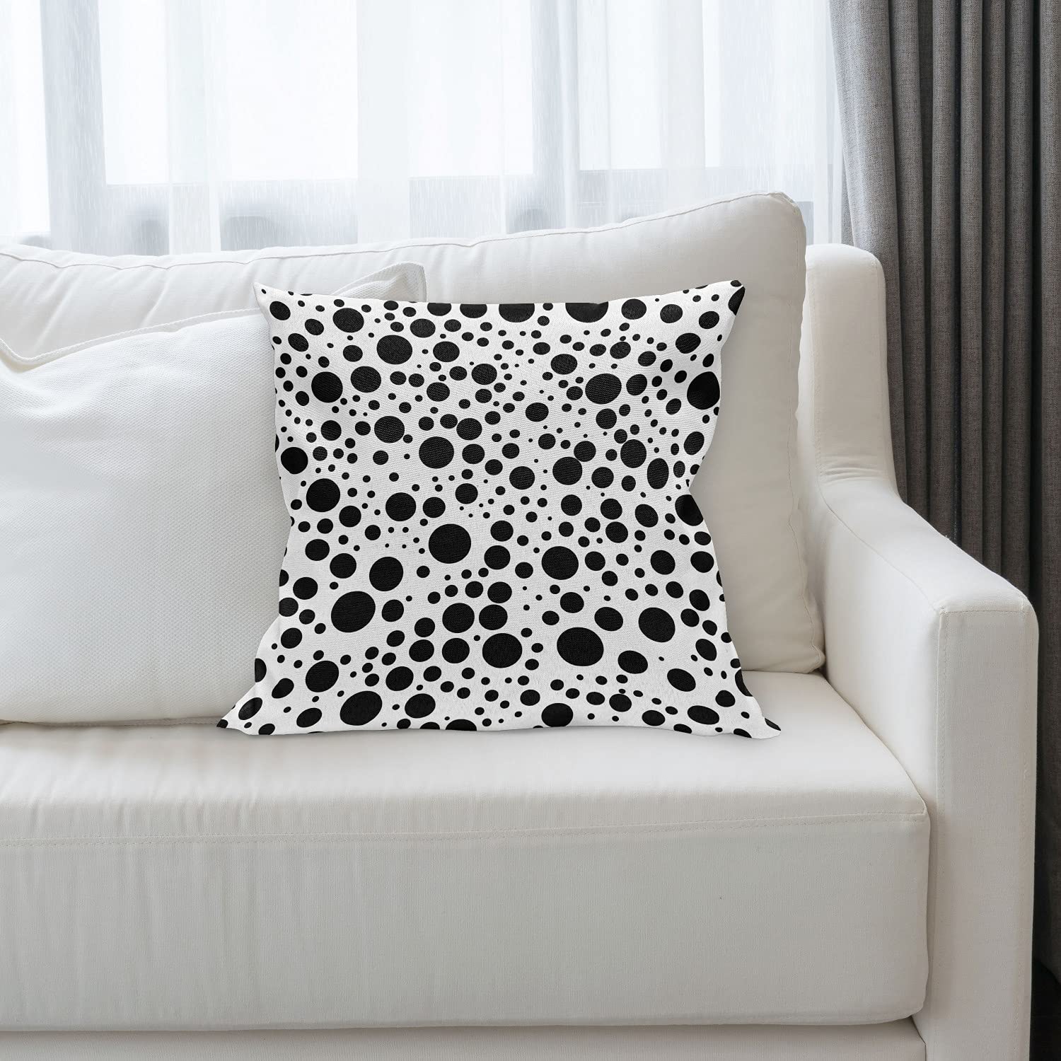 Ambesonne Black and White Dot Throw Pillow Cover 40x40 Inches - Modern Minimalist Bubbles Pattern Decorative Square Accent Cushion Case for Sofa, Bed, Living Room & Home Decor