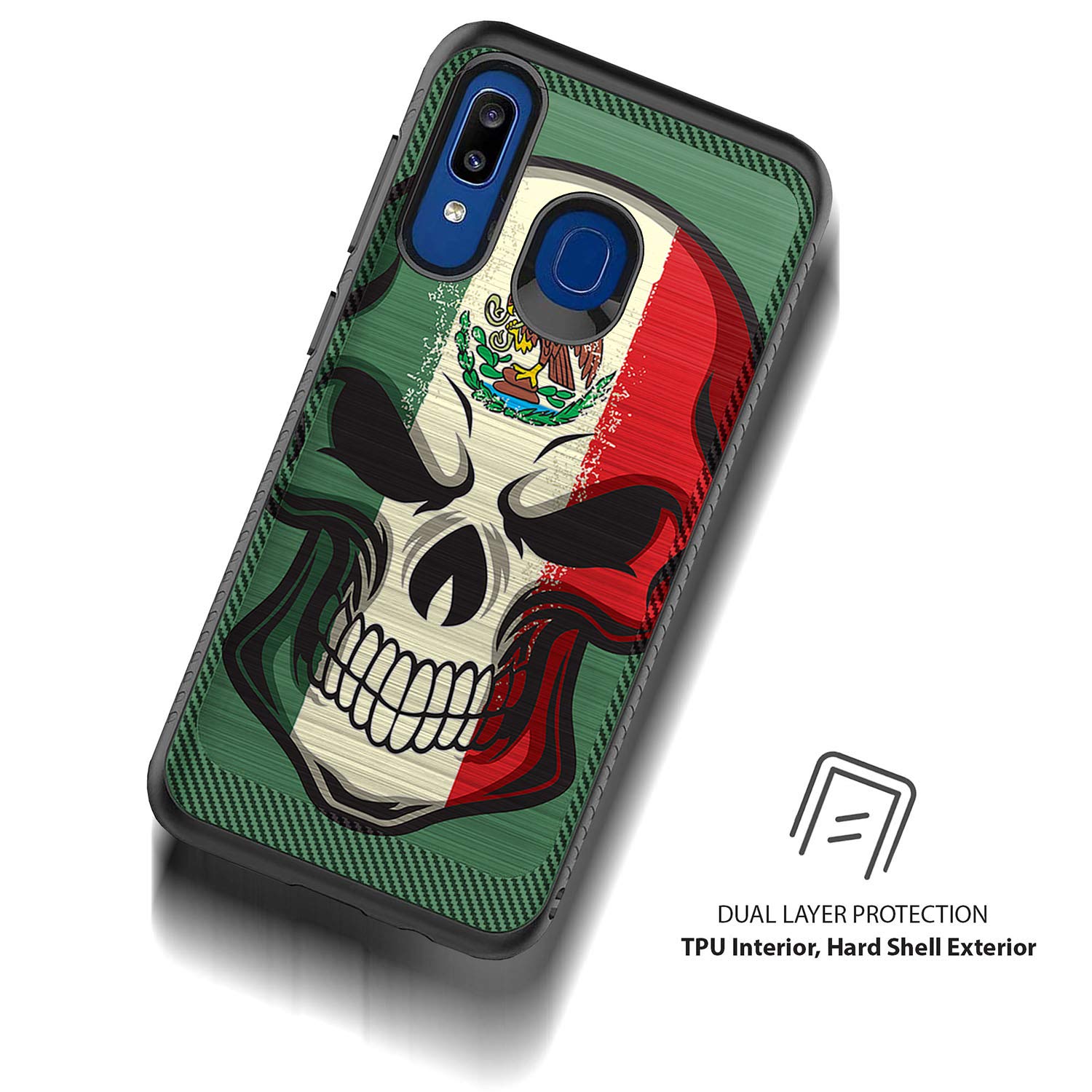 Slim Protective Case for Samsung Galaxy A20/A30 - Dual Layer Shockproof Cover with Embossed Mexican Skull Design & Anti-Slip Grip | Perfect for Everyday Use, Travel, and Outdoor Activities