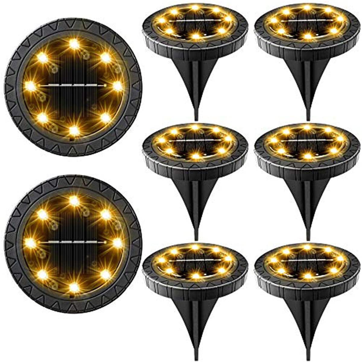10-Pack Waterproof Solar Disc Ground Lights - Outdoor LED Solar Garden Lights for Pathway, Patio, Yard, Walkway, Lawn & Driveway - Durable Landscape Lighting for Nighttime Safety & Decoration