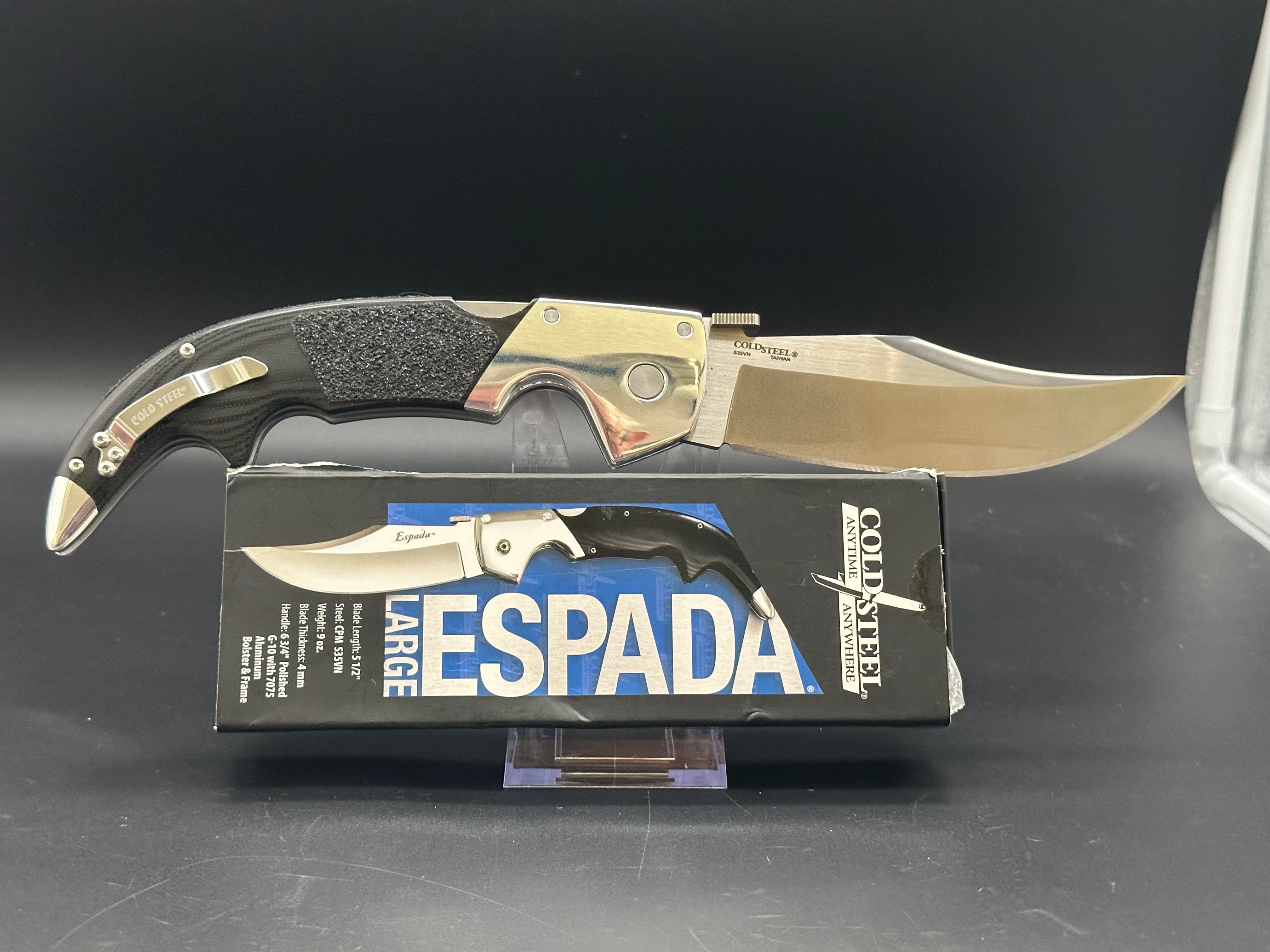 Cold Steel Large Espada Folding Knife - High Carbon Steel Blade, Durable G10 Handle - Perfect for Outdoor Camping, Hunting, and Survival Gear
