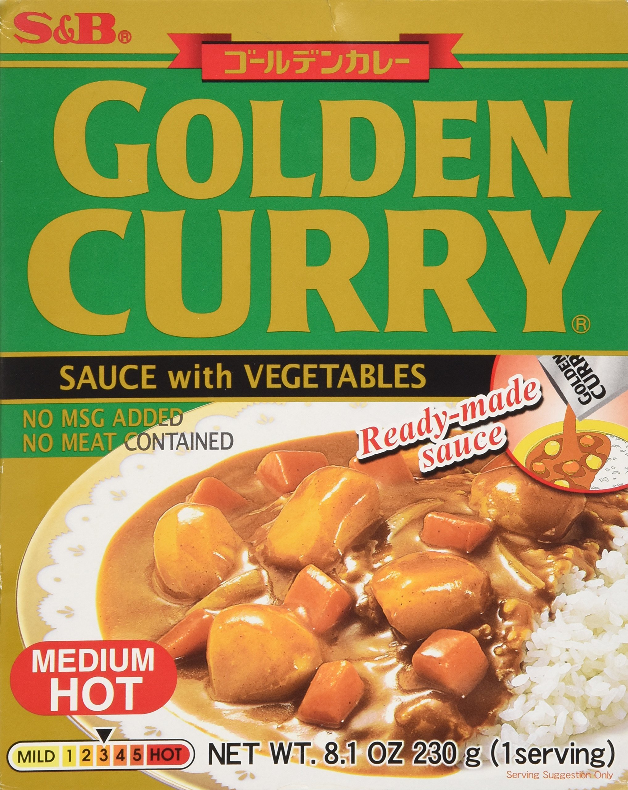 S&B Golden Curry Sauce with Vegetables - Medium Hot Spicy Japanese Curry - 8.1 oz (230g) - Perfect for Home Cooking, Rice Dishes & Quick Meals