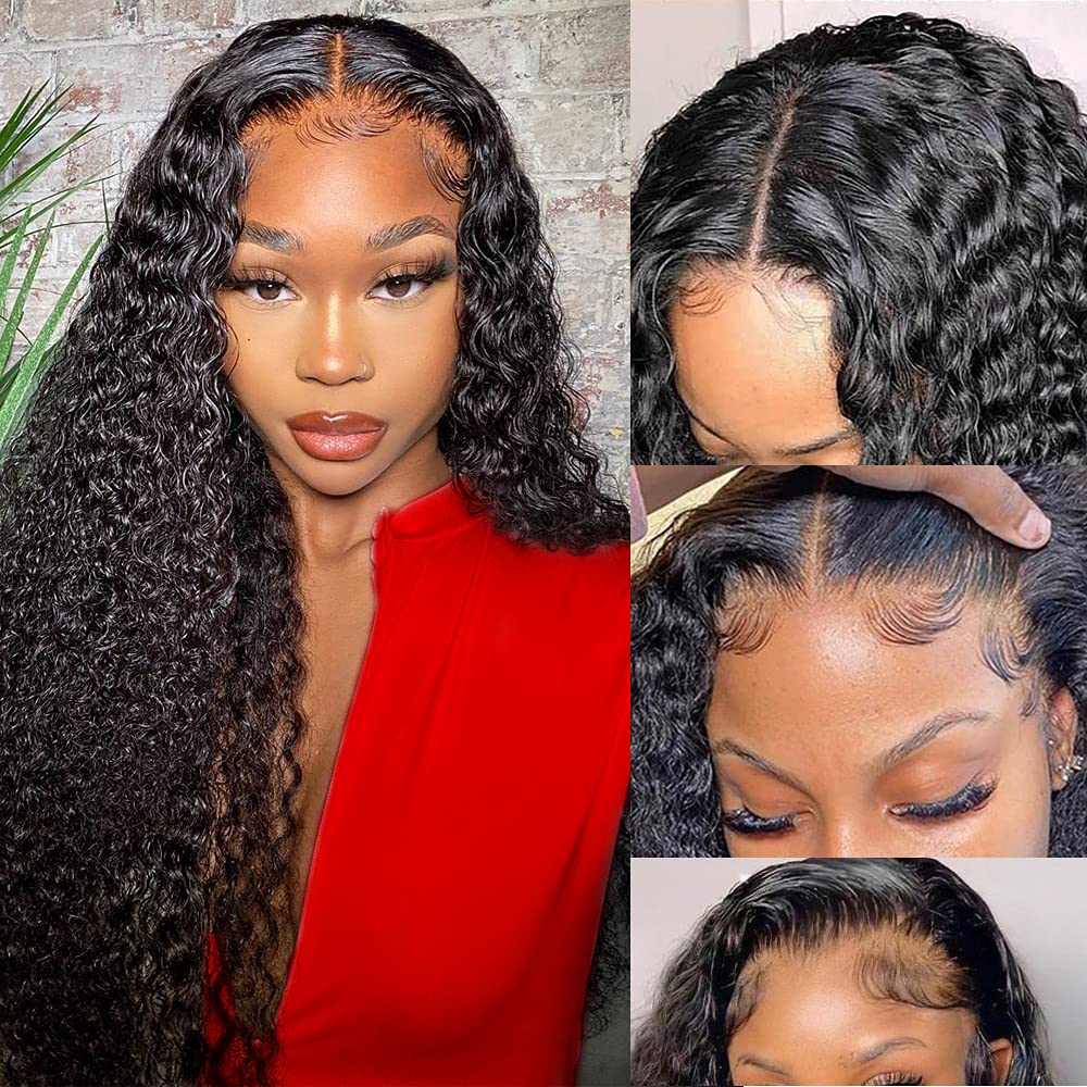 Water Wave HD Transparent Lace Front Wigs Human Hair - Glueless Brazilian Virgin 4x4 Lace Closure Wigs for Black Women | 180% Density 24 Inch Curly Human Hair Wigs with Baby Hair | Perfect for Daily Wear, Parties & Special Occasions