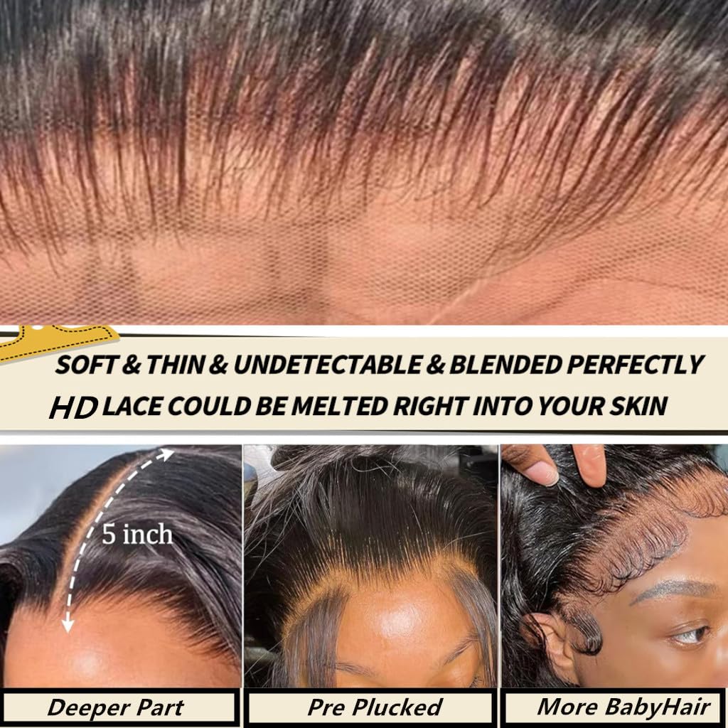 5x5 HD Lace Closure Wigs Human Hair - Pre Cut Lace Glueless Wig, Wear & Go - 180% Density Body Wave Lace Front Wigs for Women - Natural Hairline - Perfect for Daily Wear, Parties, Weddings & Special Occasions
