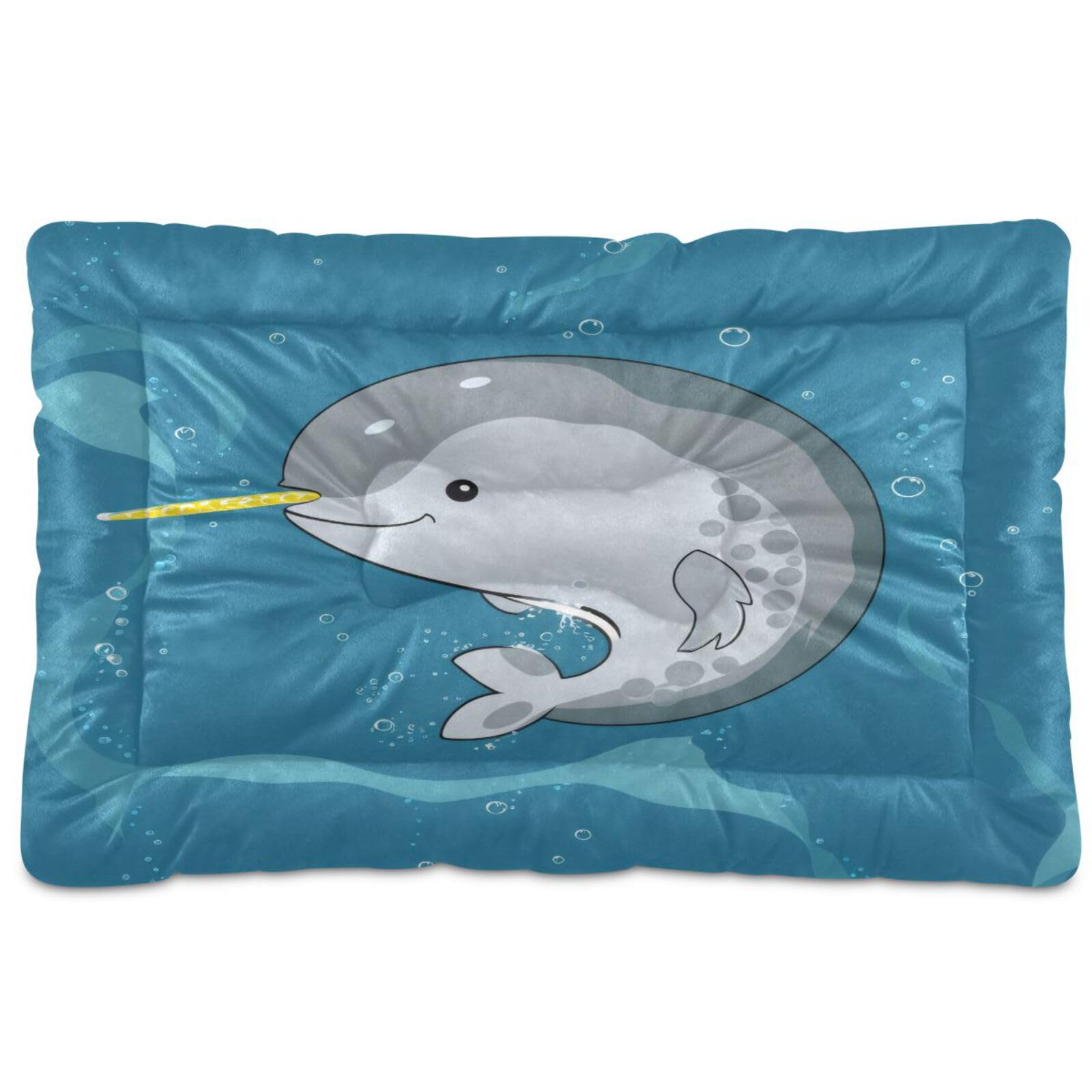 Unicorn Narwhal Dog Bed & Cat Bed - Rectangle Ultra Soft Comfortable Pet Bed for Small & Medium Dogs (24x18 Inches) - Calming Bed for Anxiety Relief, Perfect for Living Room, Bedroom or Crate