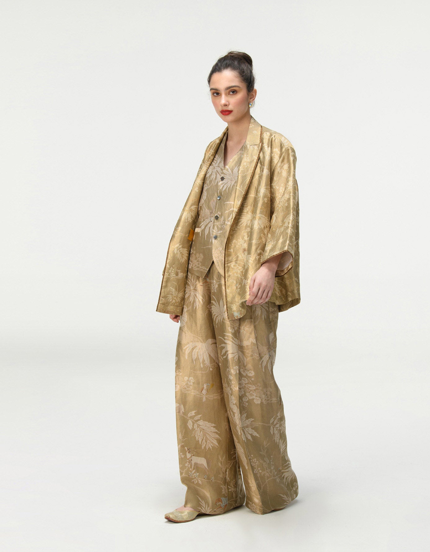Luxury Silk Brocade Cape Coat in Oyster Grey - Elegant Women's Evening Wrap for Formal Events & Special Occasions