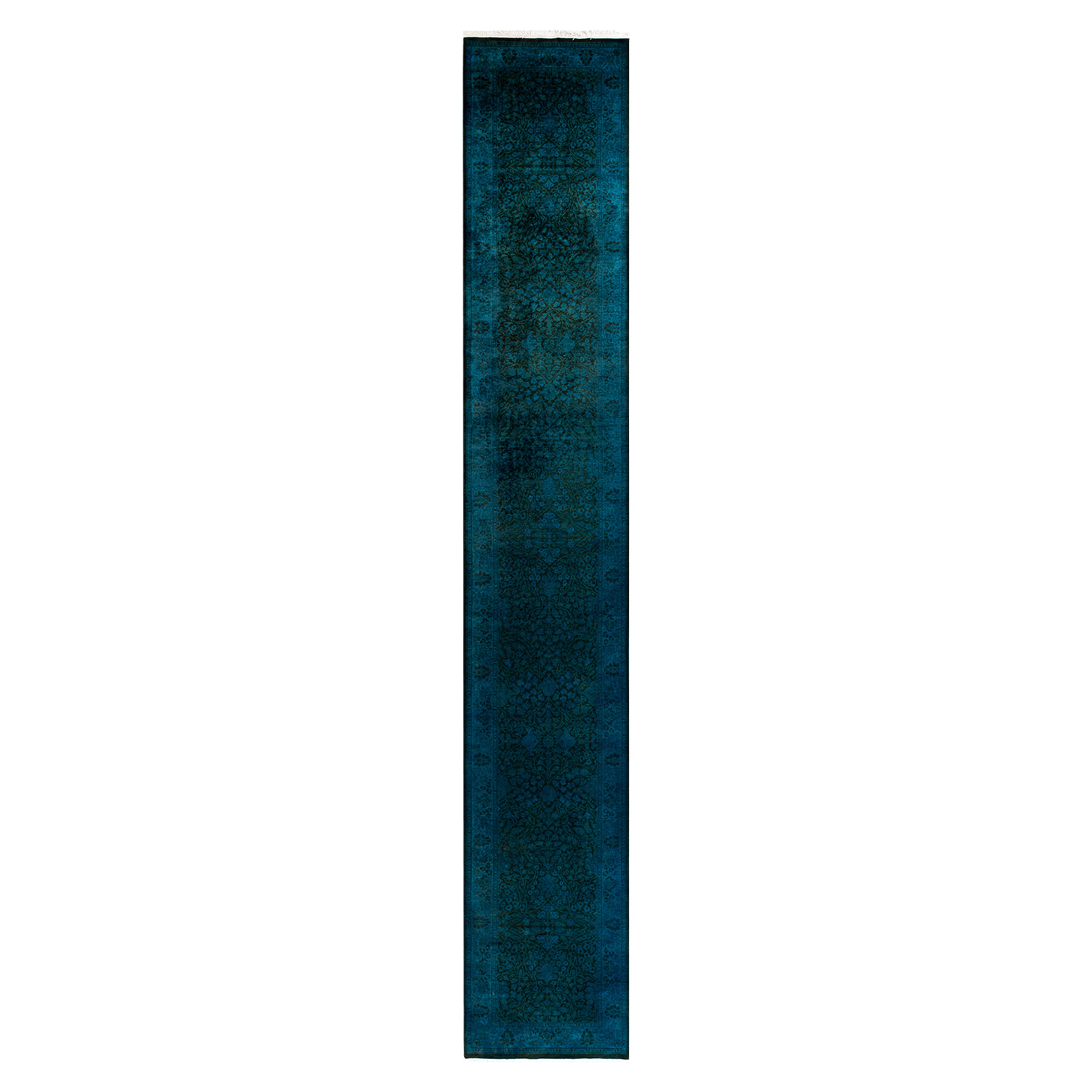 Blue Overdyed Wool Runner Rug 2'7 x 16'7 - Soft Vintage Style Area Rug for Living Room, Bedroom & Hallway