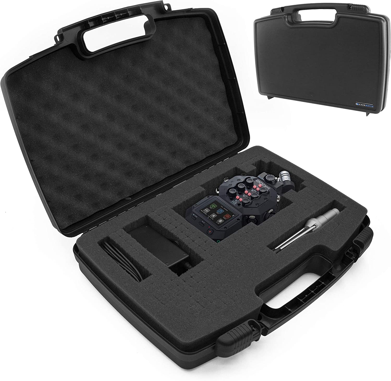 CASEMATIX Hard Shell Travel Case for Zoom H8 Handy Recorder - Customizable Foam Interior Protective Carrier for Audio Recorder & Accessories - Perfect for Field Recording, Studio Storage & Travel Protection