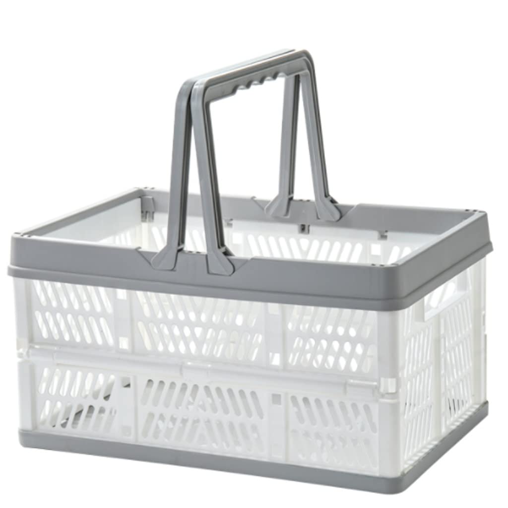 Collapsible Plastic Shopping Basket with Handle - Foldable Storage Crate for Groceries, Toys, Food, Clothes & Books - Perfect for Home, Office, Picnics & Shopping Trips (Color: Blue)
