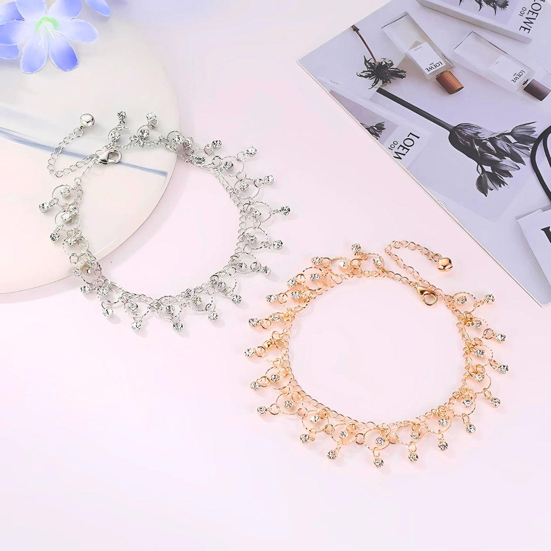 Sparkling Rhinestone Belly Dance Anklet Leg Chain - Elegant Layered Indian Style Jewelry for Women | Perfect for Belly Dancing, Festivals & Boho Fashion | JW3659
