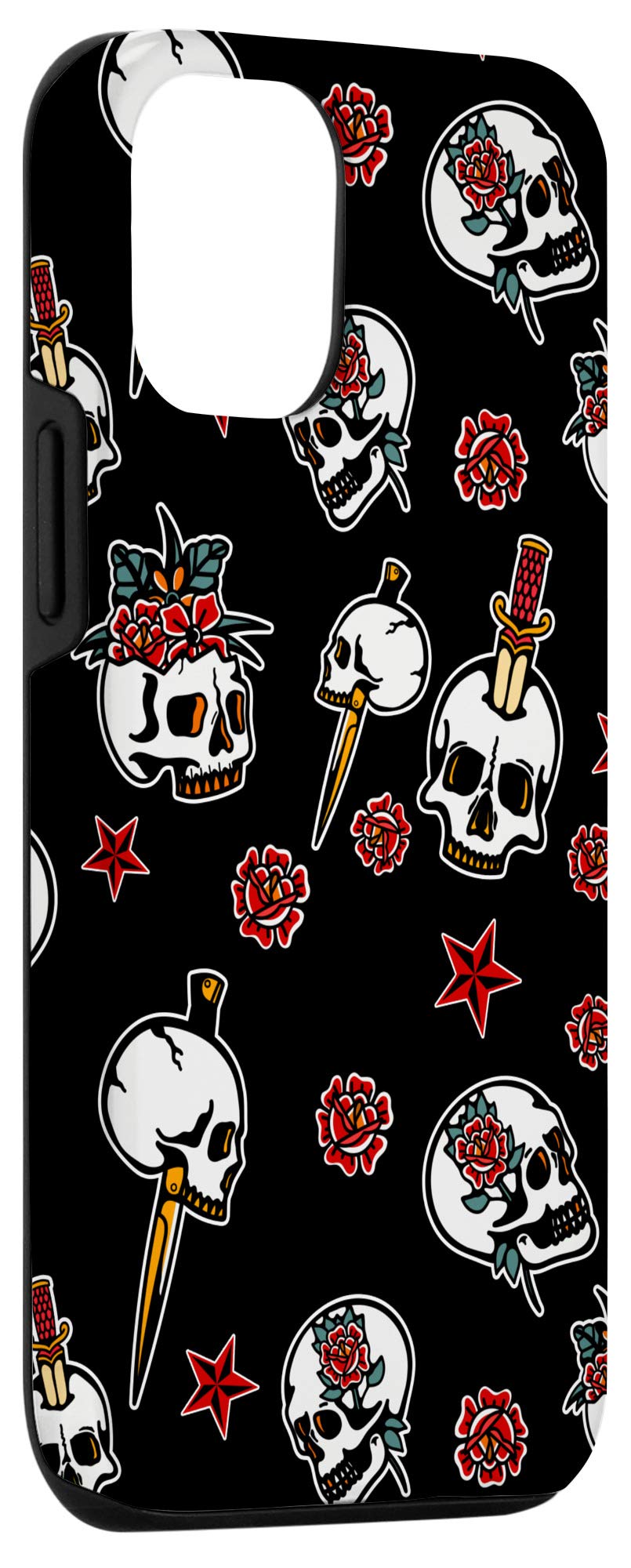 iPhone 12/12 Pro Case - Gothic Skull Roses & Dagger Design - Shockproof Protective Cover for Men Women - Perfect for Tattoo Lovers, Bikers & Rock Music Fans